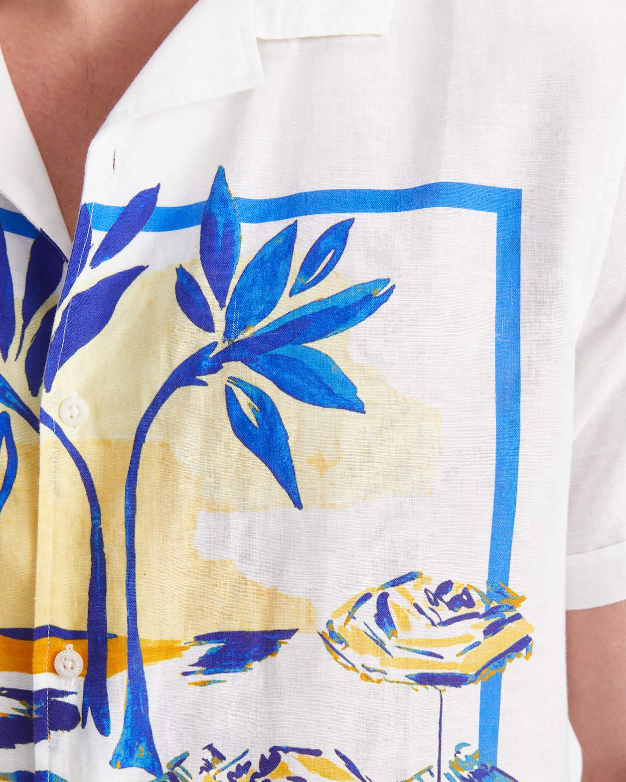 Miles Linen Blend Print Shirt in YELLOW MULTI