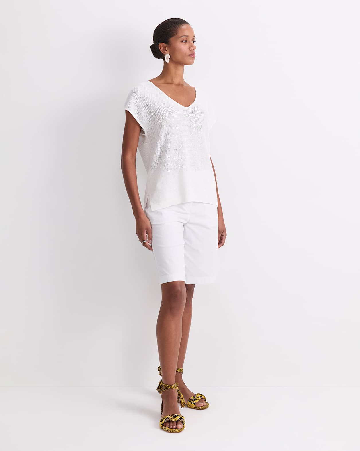 Luisa V-Neck Knit Top in MILK