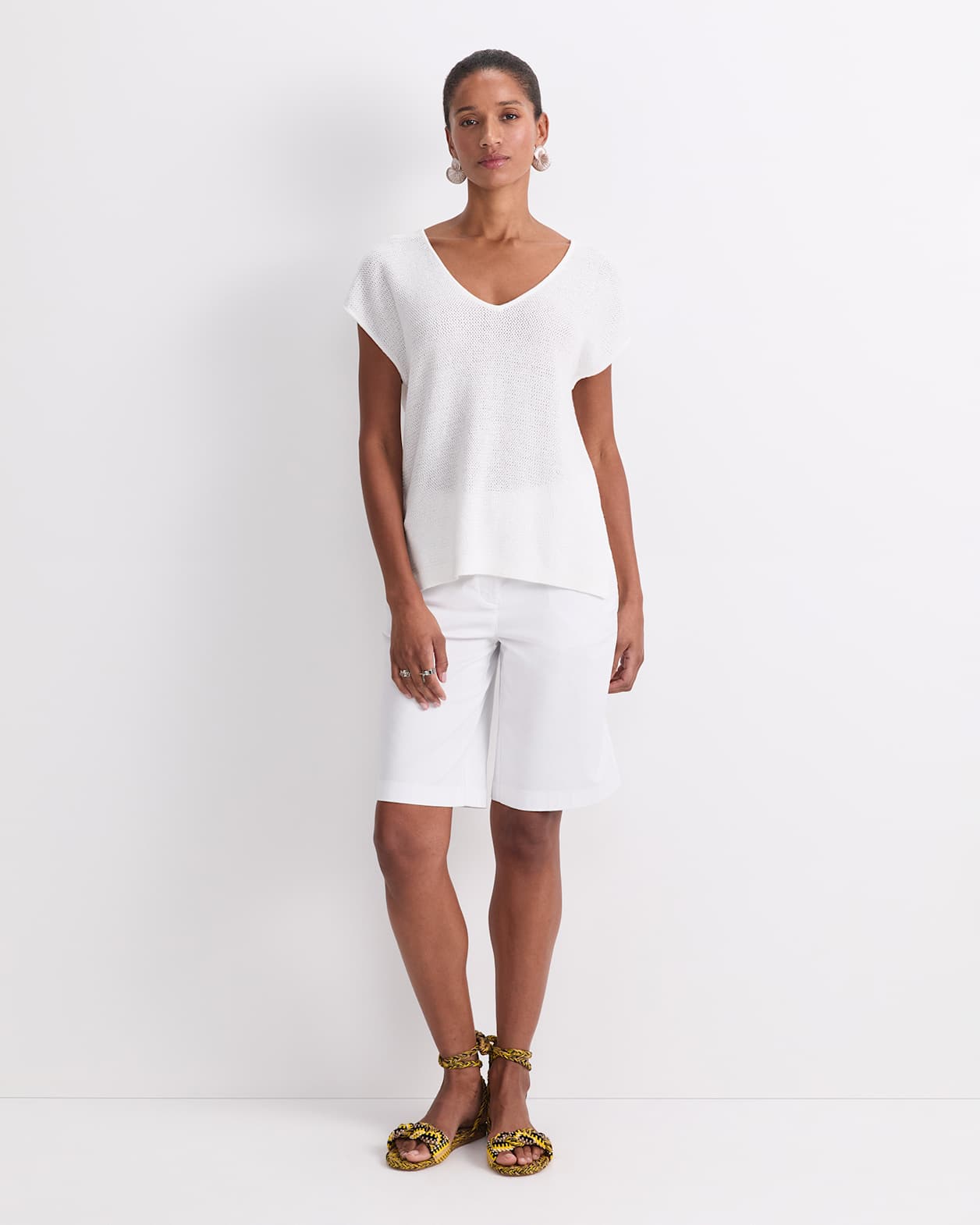 Luisa V-Neck Knit Top in MILK
