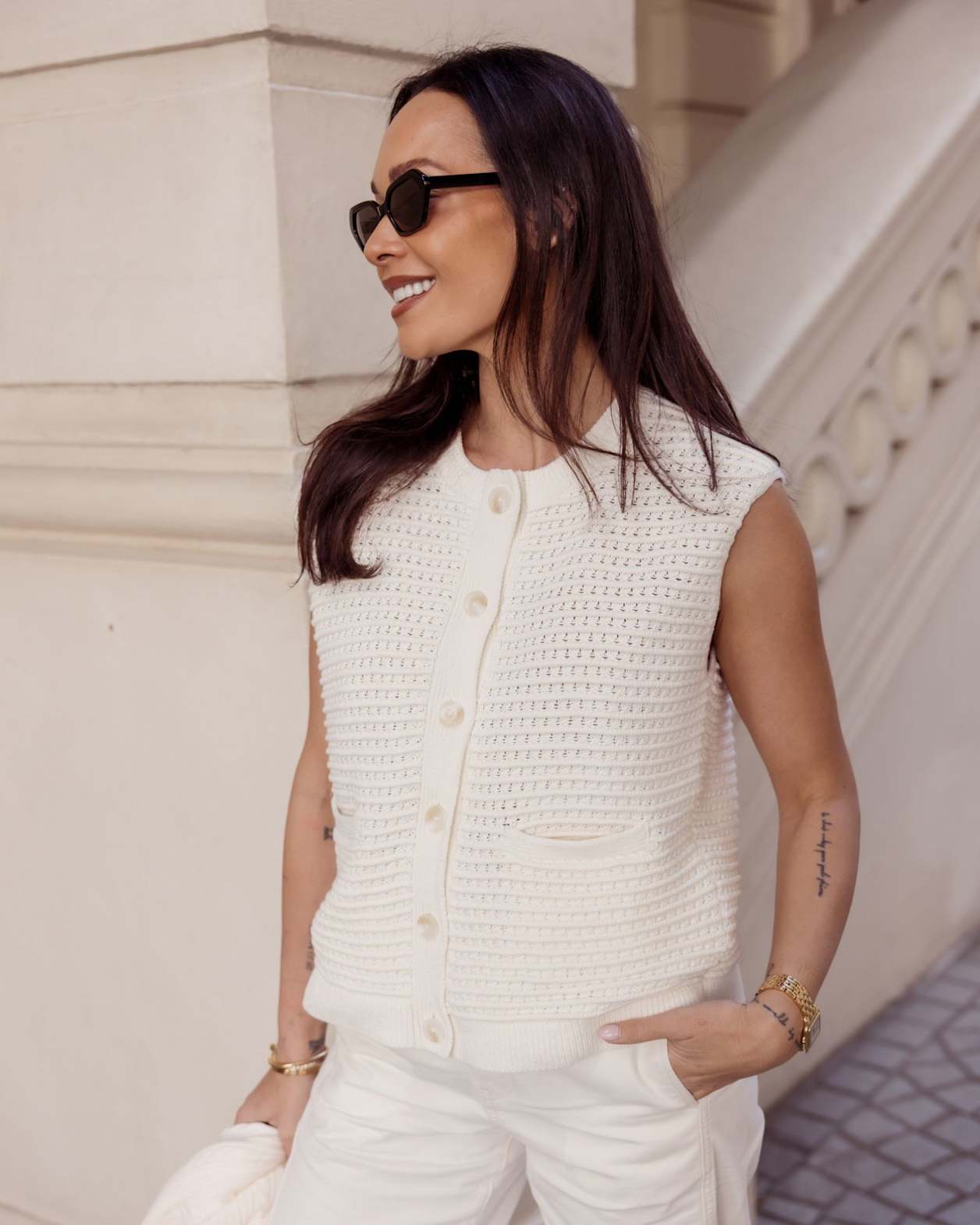 Crochet Relaxed Vest in WHITE