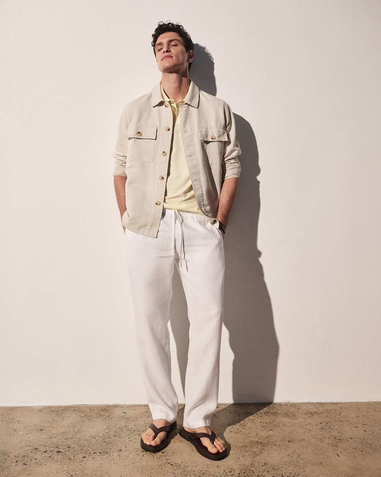 Caffery Yarn-Dyed Linen Pant in WHITE