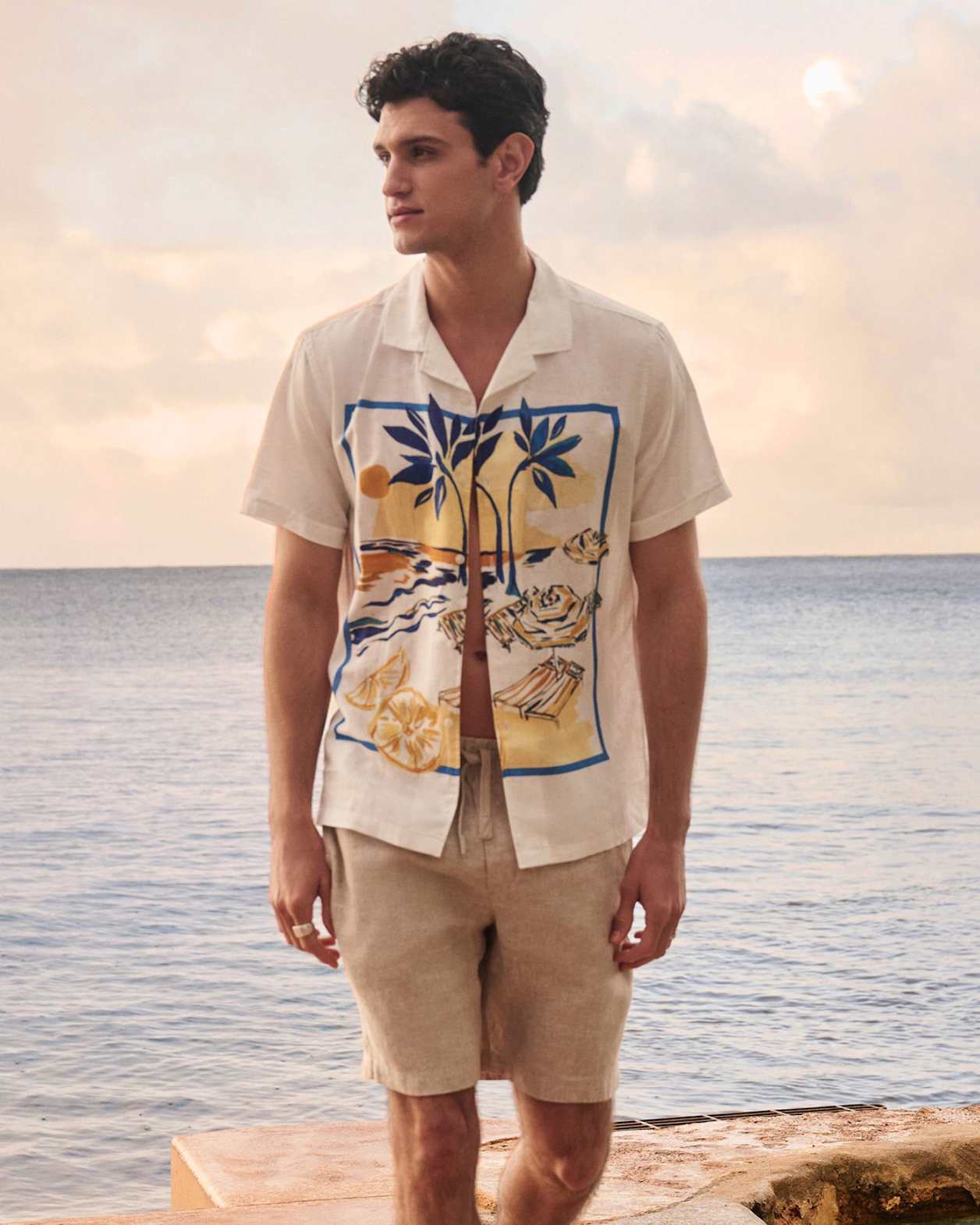 Miles Linen Blend Print Shirt in YELLOW MULTI