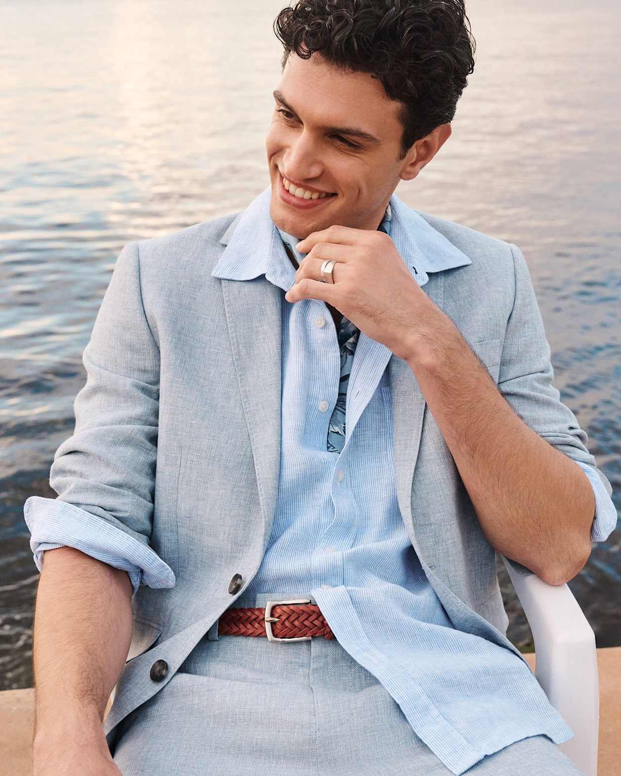 Ridley Linen Blend Suit Jacket in BLUE