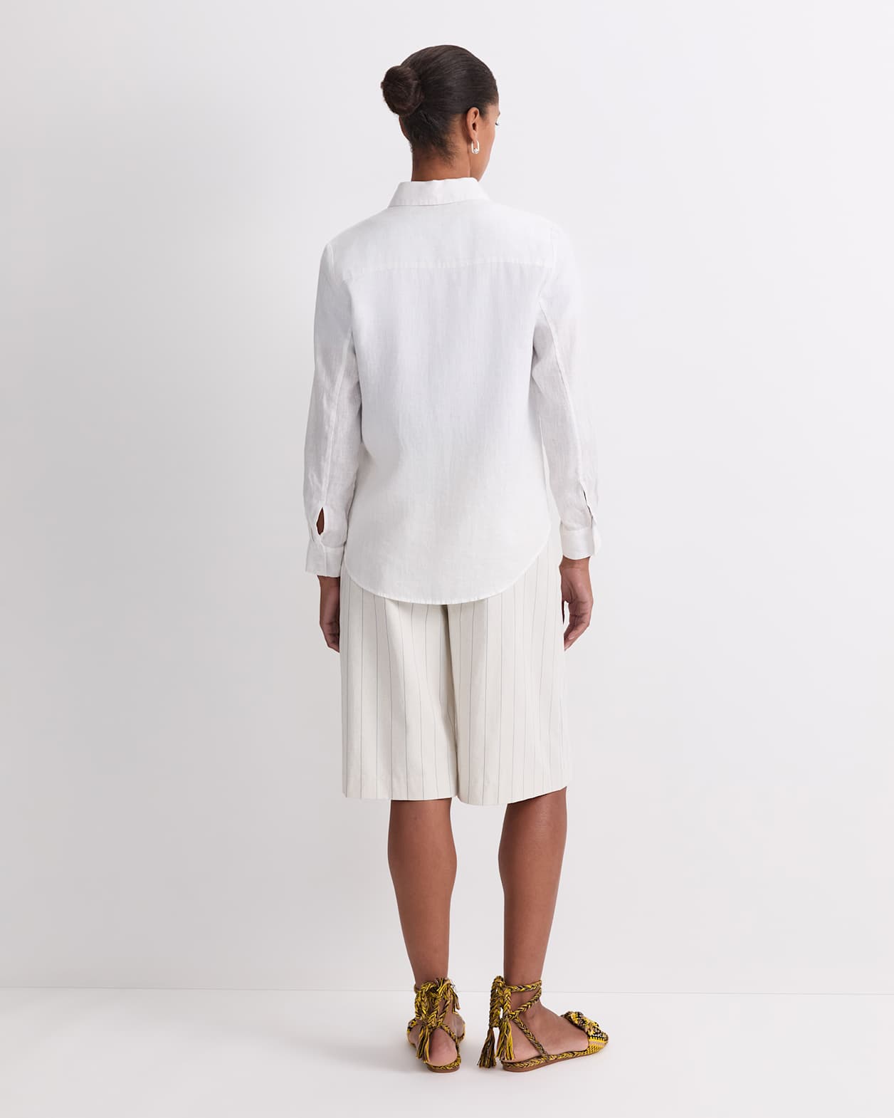 Dahlia Long Sleeve Linen Shirt in WHITE