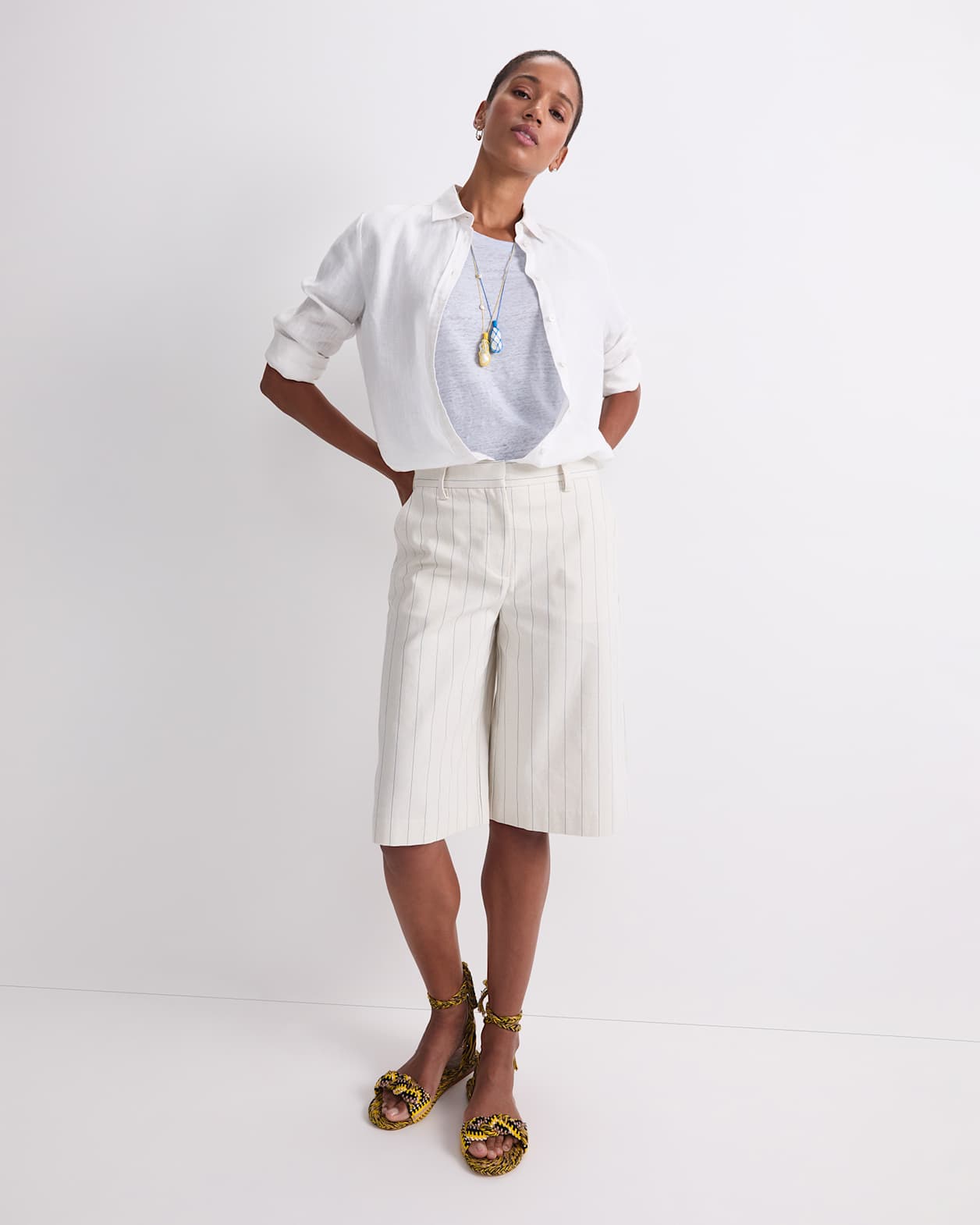 Dahlia Long Sleeve Linen Shirt in WHITE
