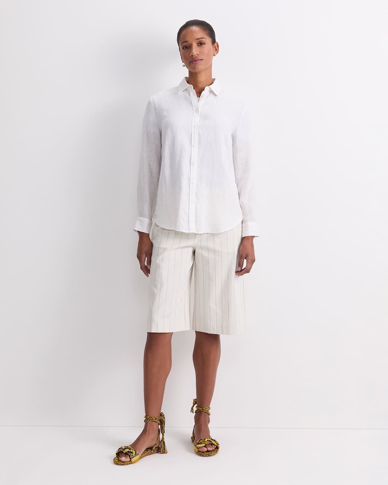 Dahlia Long Sleeve Linen Shirt in WHITE