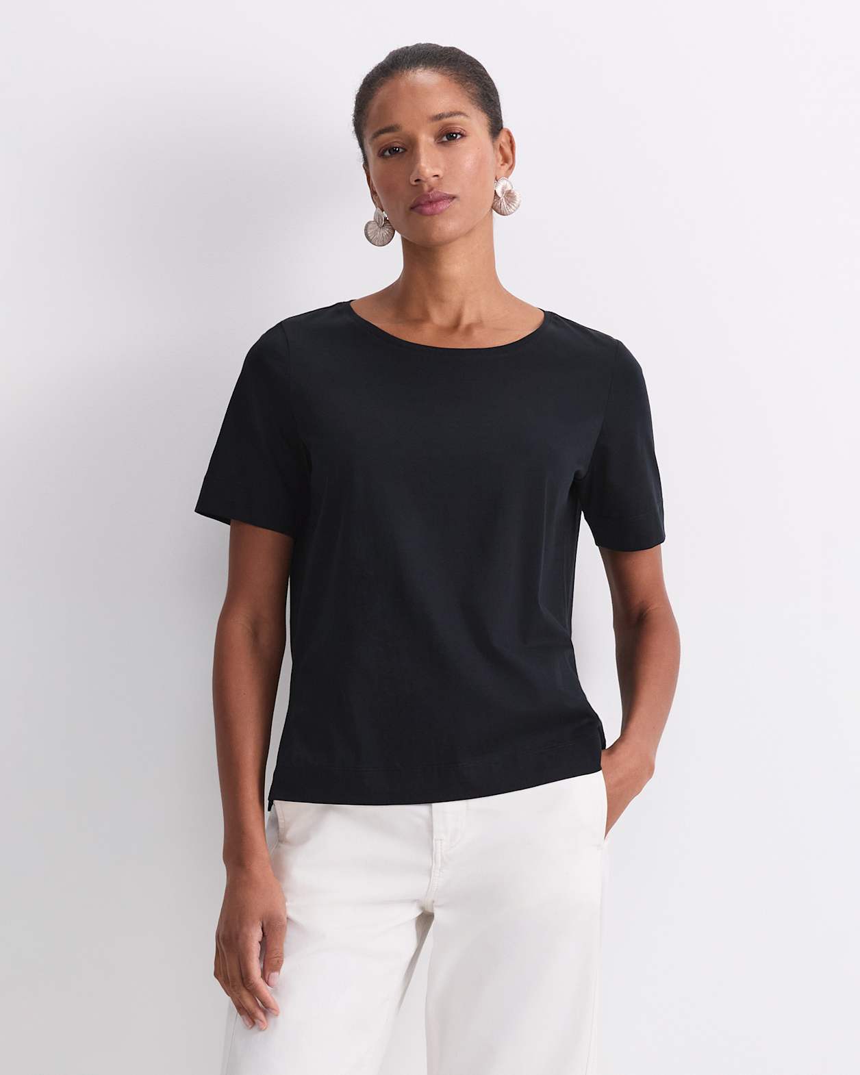 Mercerised Cotton Short Sleeve Tee in BLACK