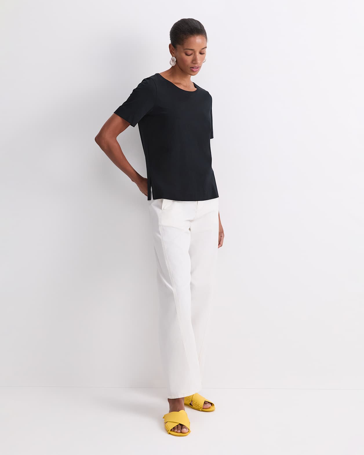 Mercerised Cotton Short Sleeve Tee in BLACK