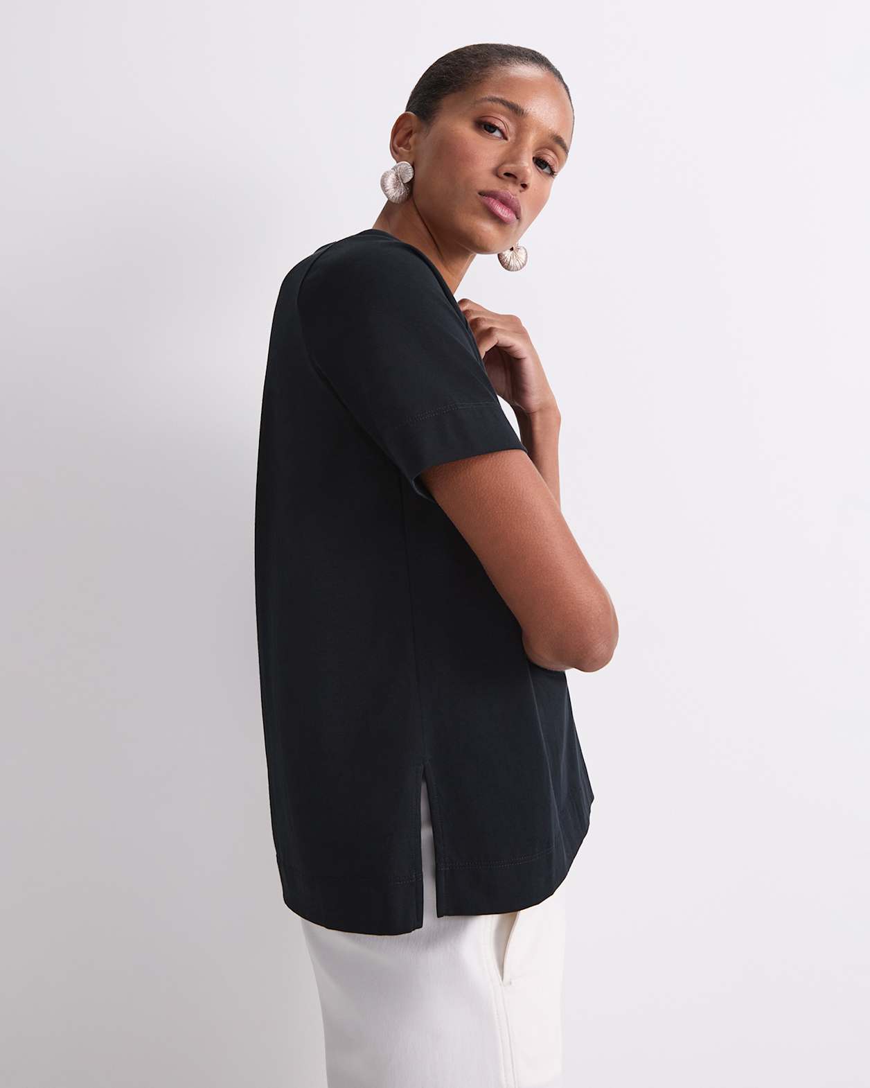 Mercerised Cotton Short Sleeve Tee in BLACK