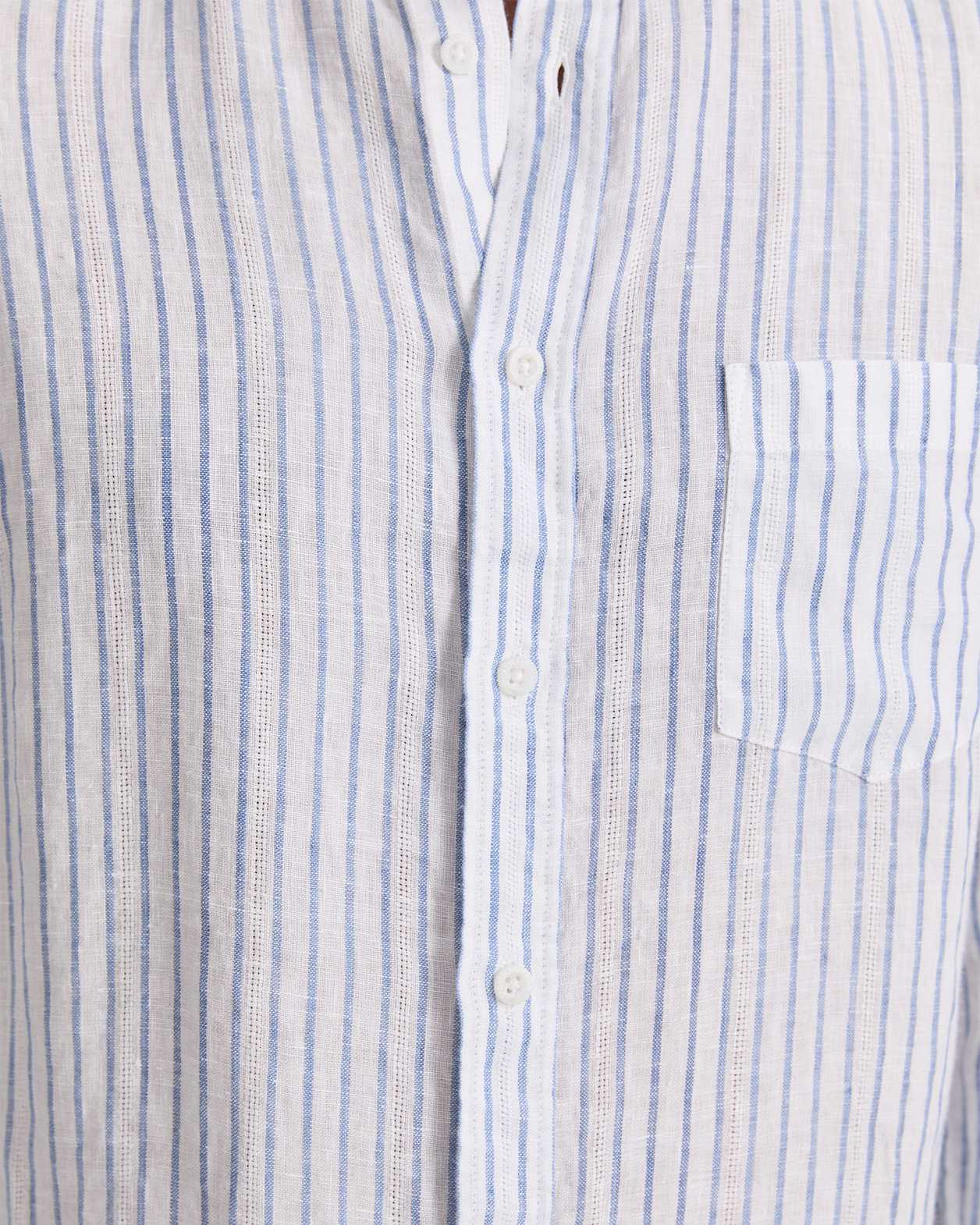 Marco Long Sleeve Linen Stripe Shirt in WHITE/BLUE