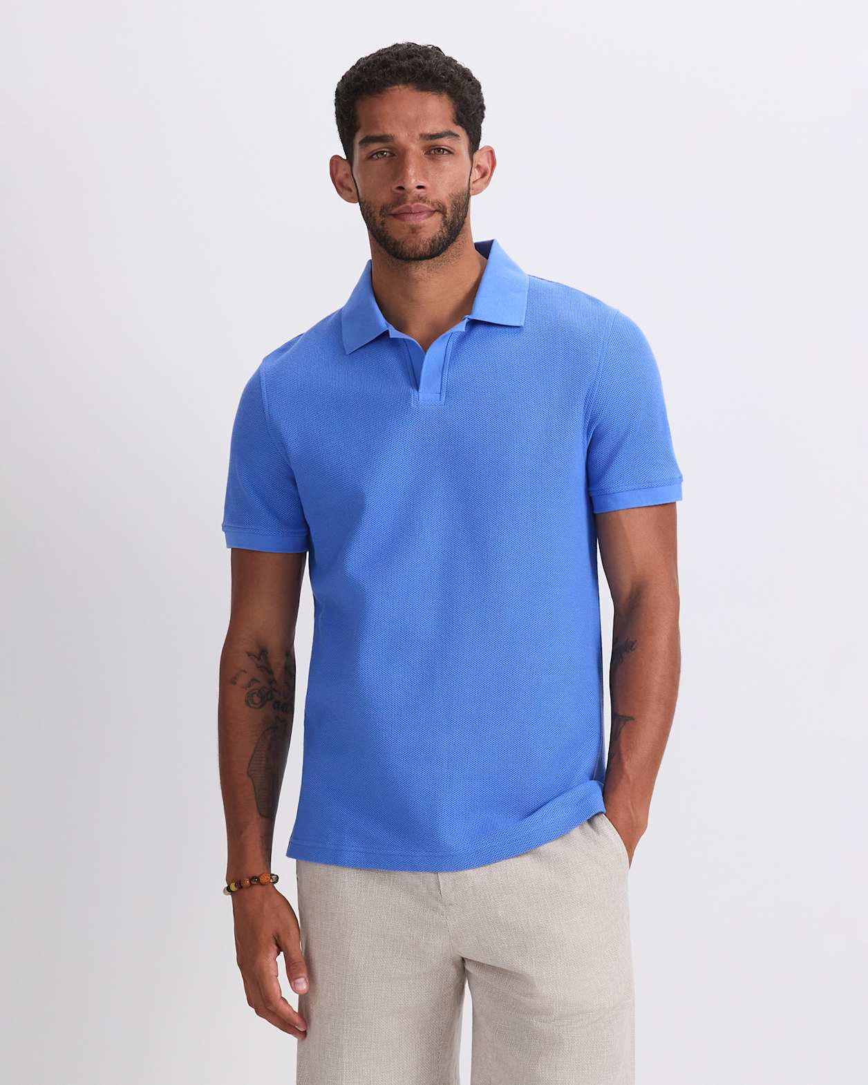 Archer Textured Polo in CORNFLOWER