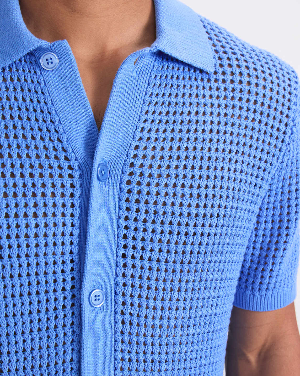 Kevin Cotton Crochet Shirt in CORNFLOWER