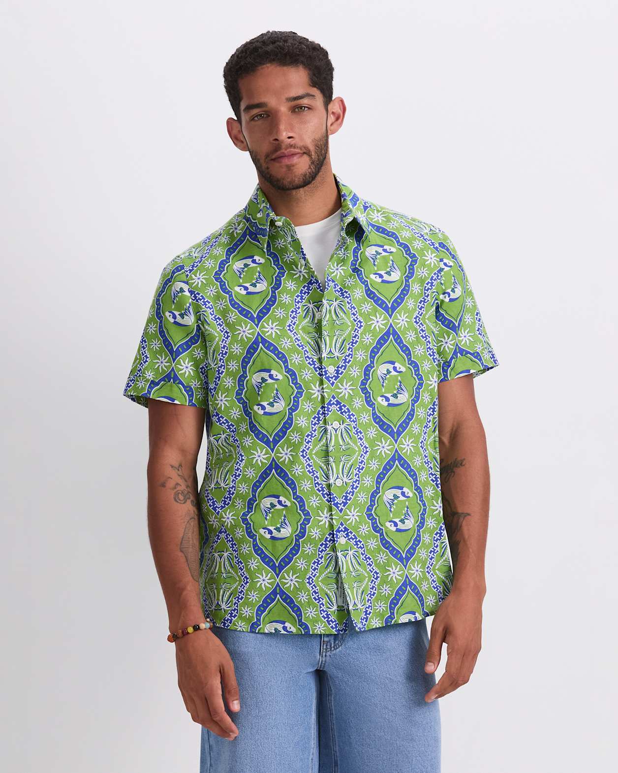 Bream Short Sleeve Print Shirt in GREEN MULTI