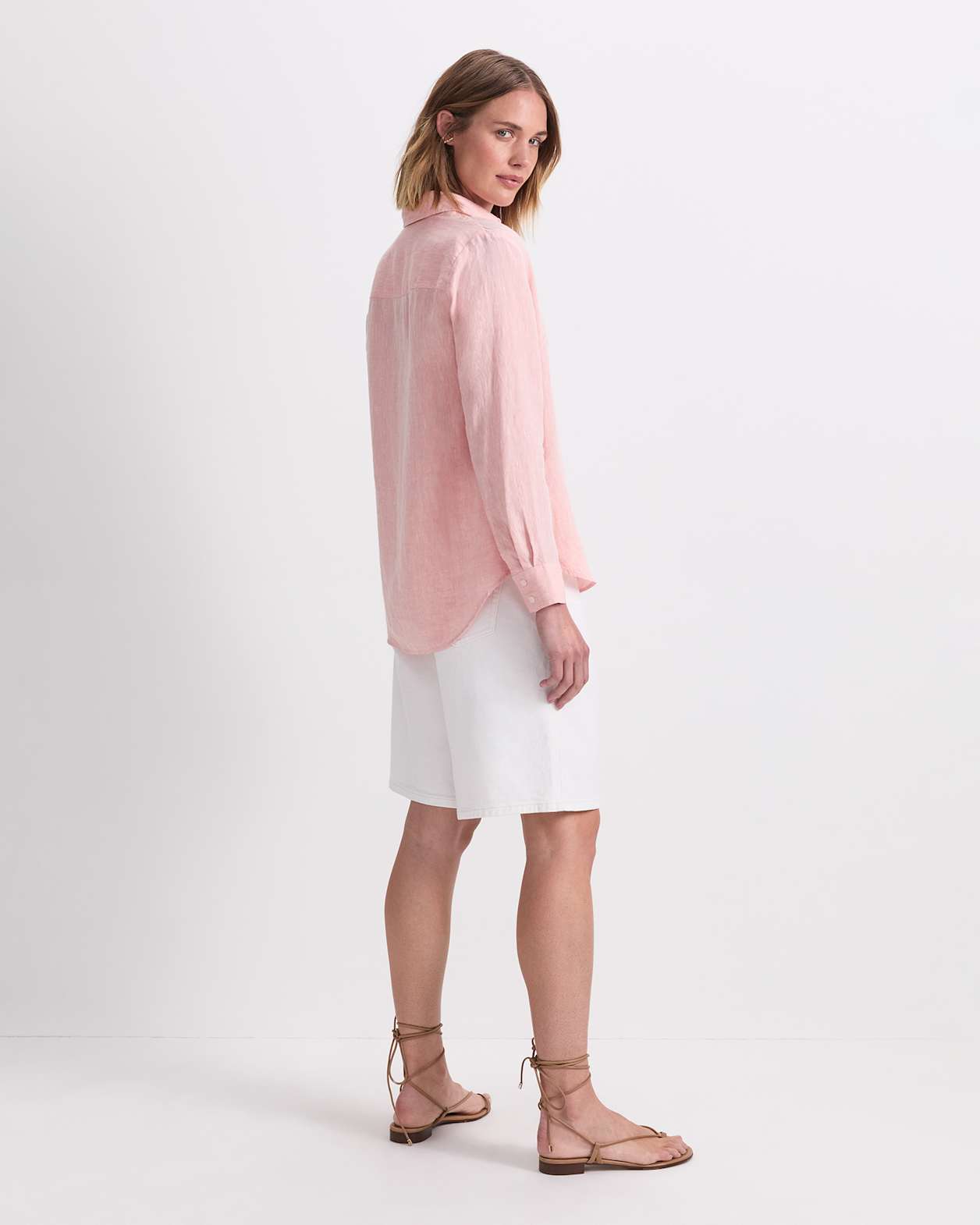 Dahlia Long Sleeve Linen Shirt in PEACH