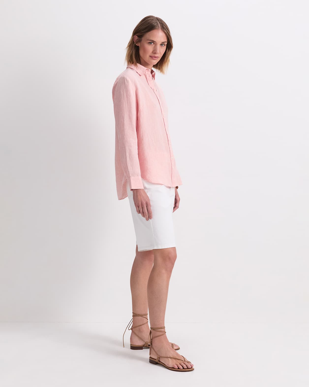 Dahlia Long Sleeve Linen Shirt in PEACH