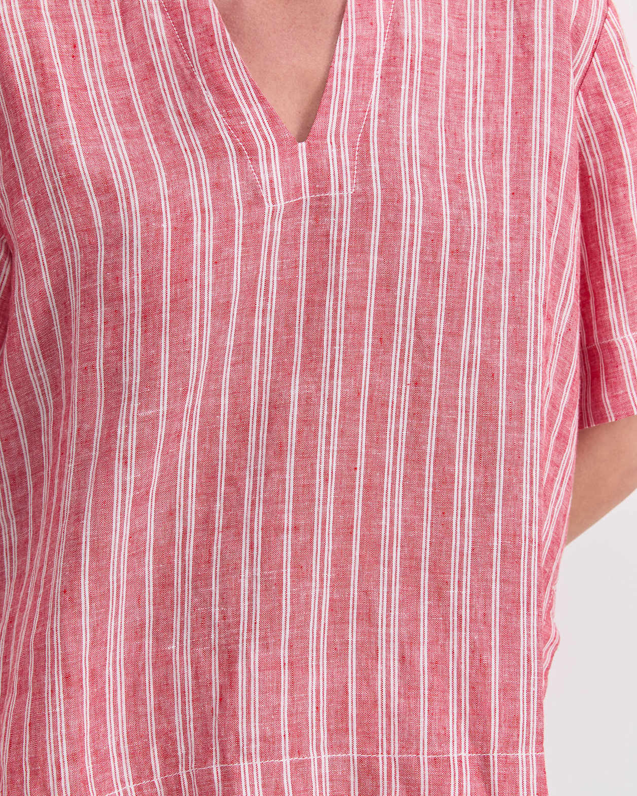 Ashley Linen Popover Shirt in RED/WHITE