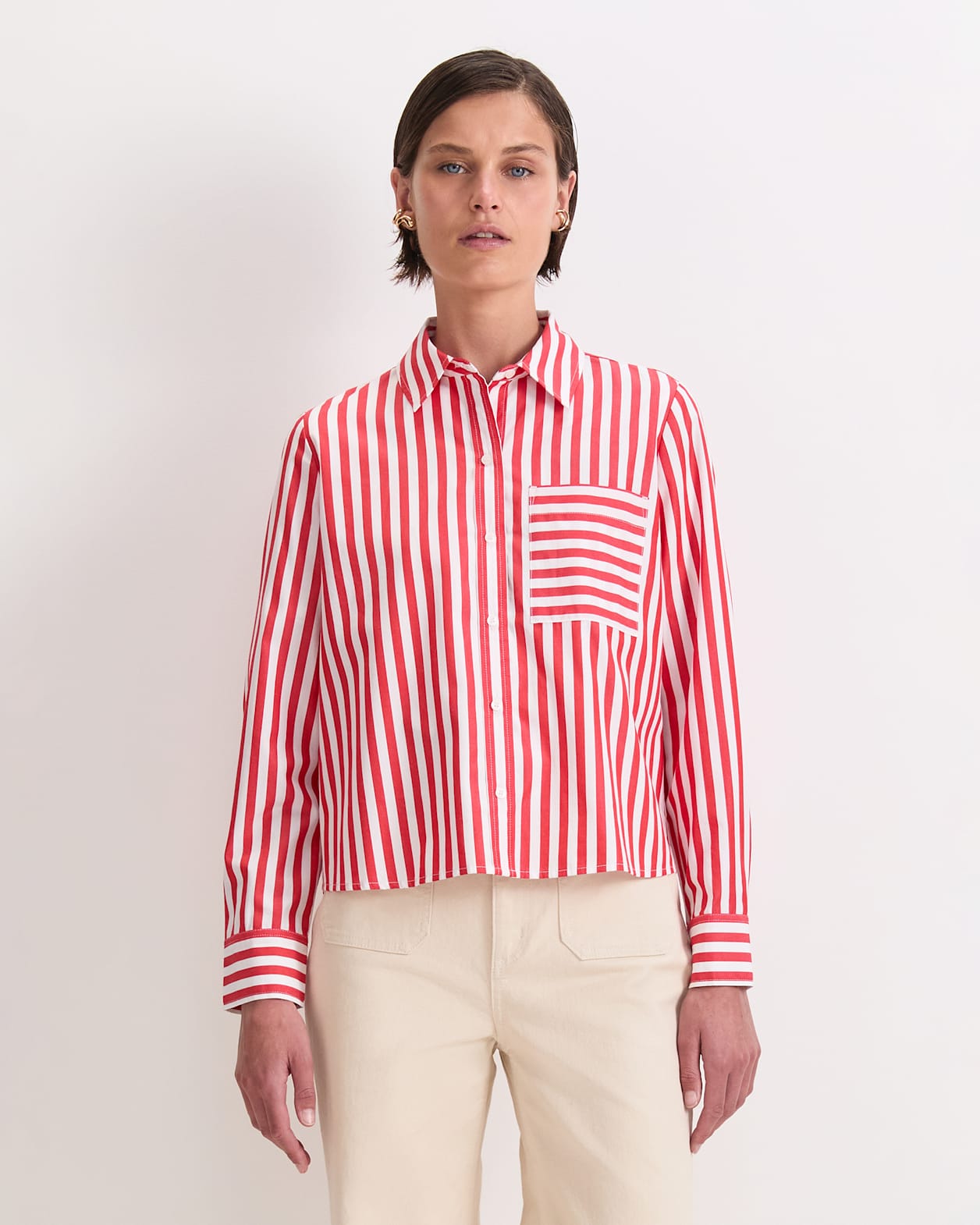 Reina Crop Shirt in WHITE/RED