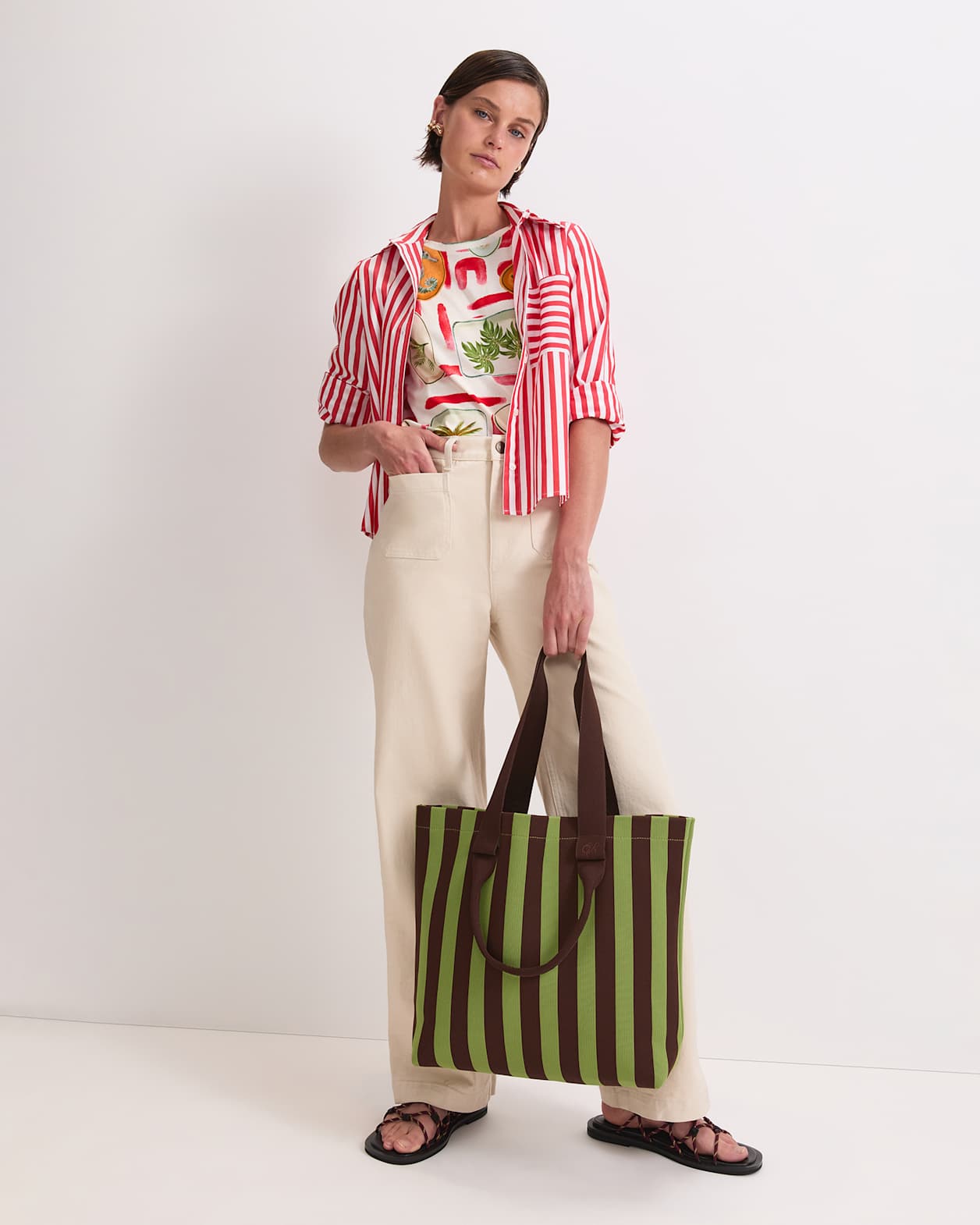 Reina Crop Shirt in WHITE/RED