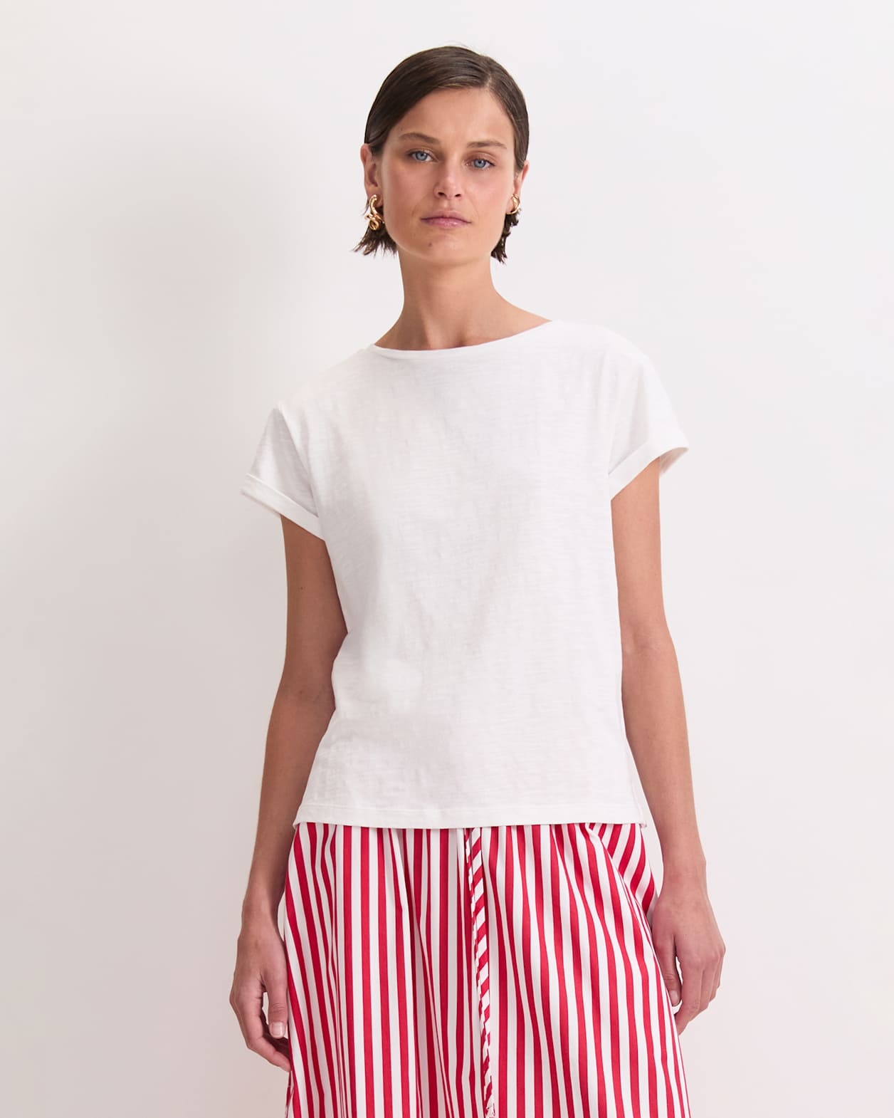 Alexa Slub Cotton Tee in WHITE