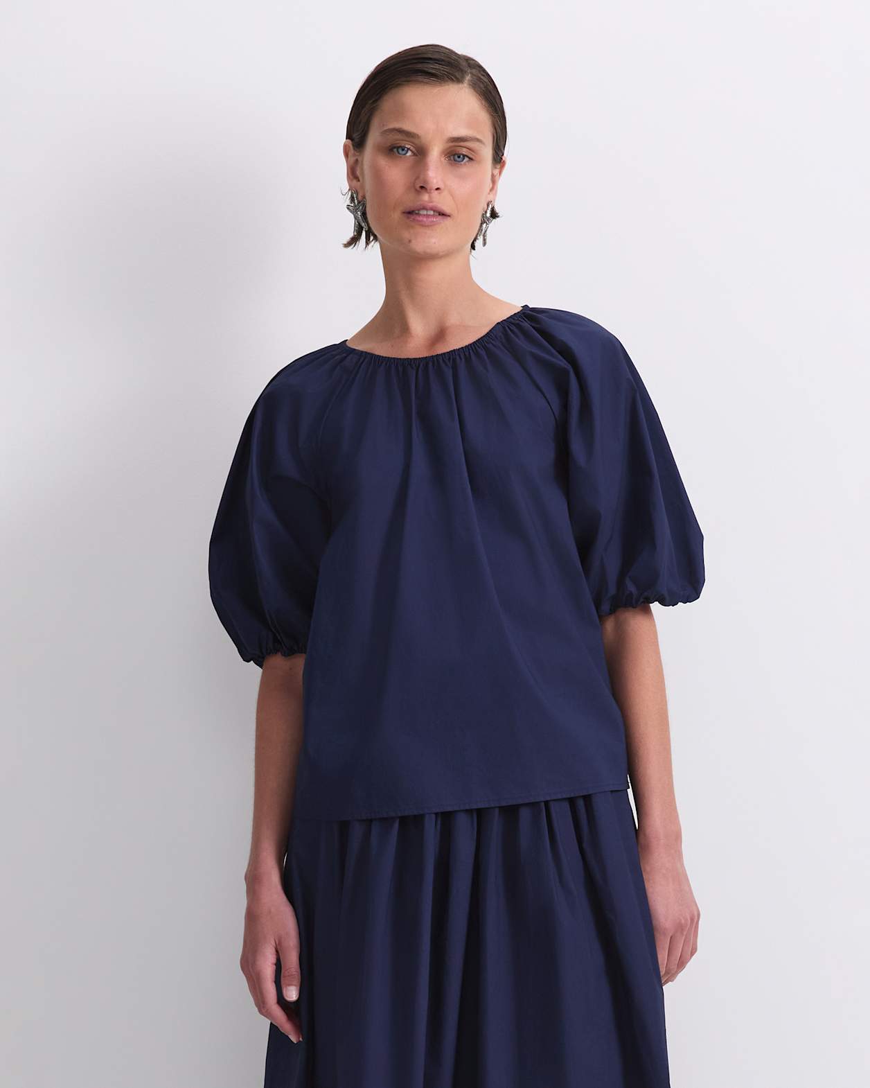 Nila Tie Half Sleeve blouse in NAVY