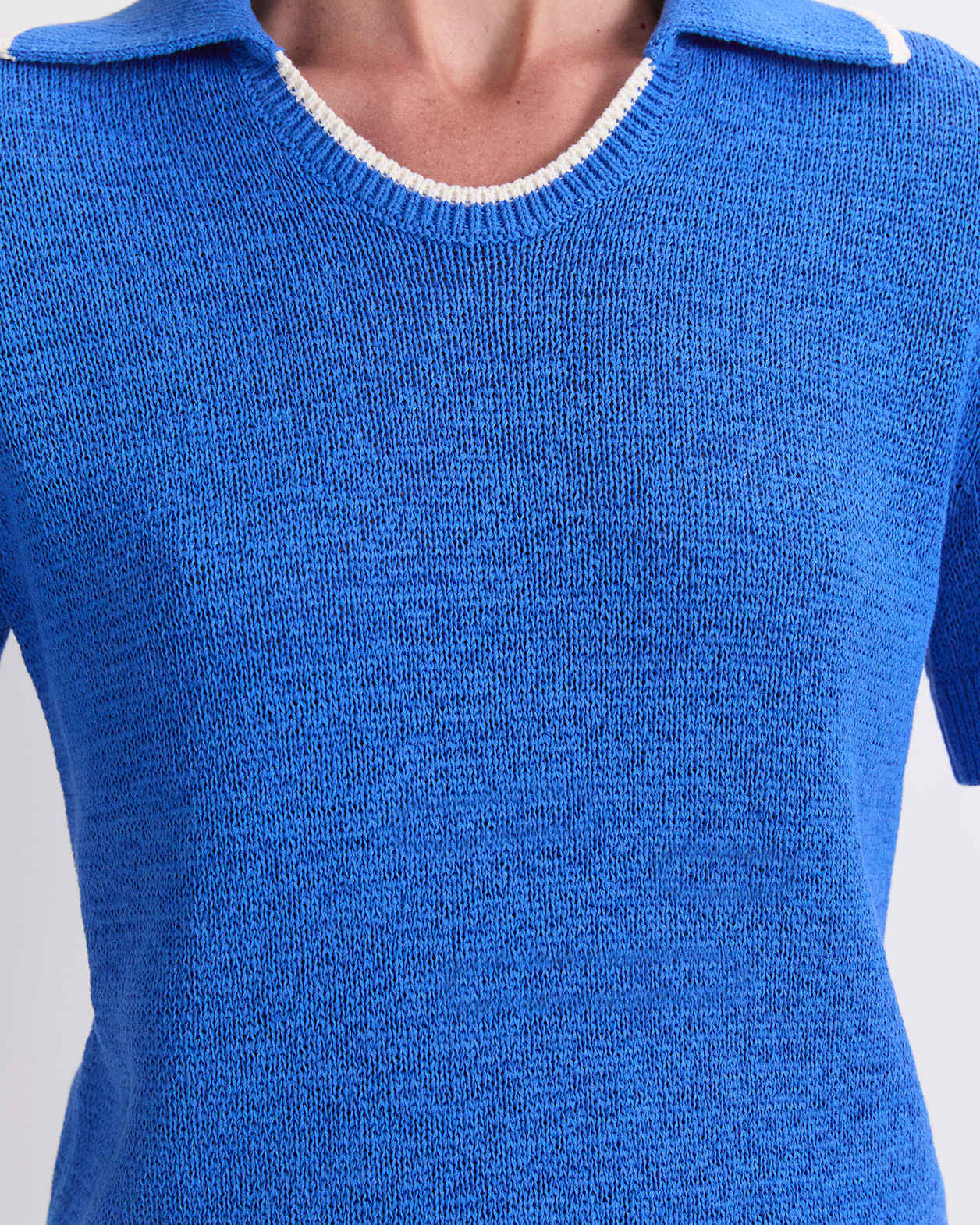 Josie Tape Yarn Knit Polo in CORNFLOWER