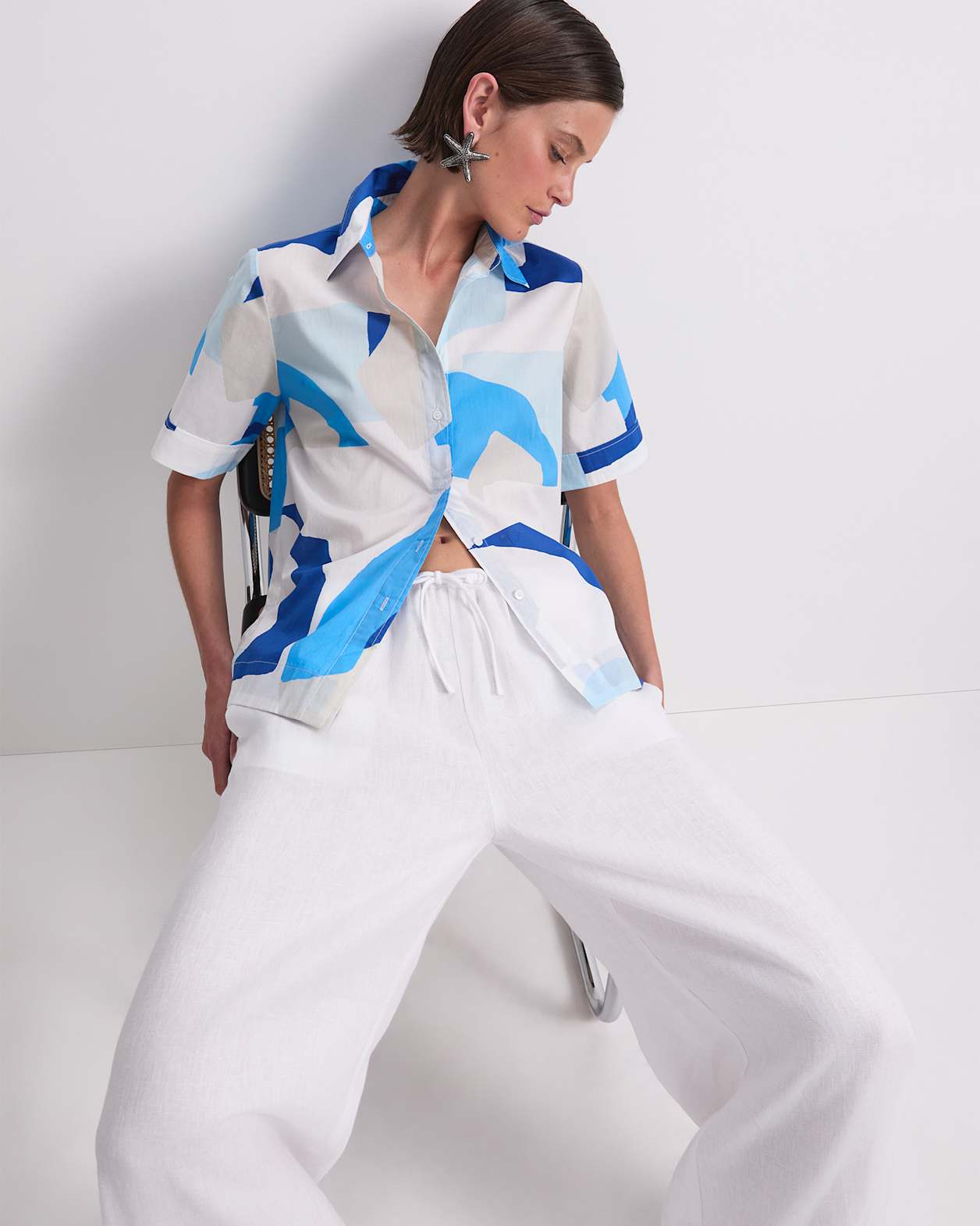 Nora Short Sleeve Lily Voile Shirt in BLUE MULTI