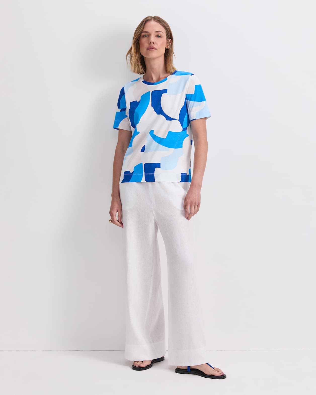 Nora Mercrised Cotton Tee in BLUE MULTI
