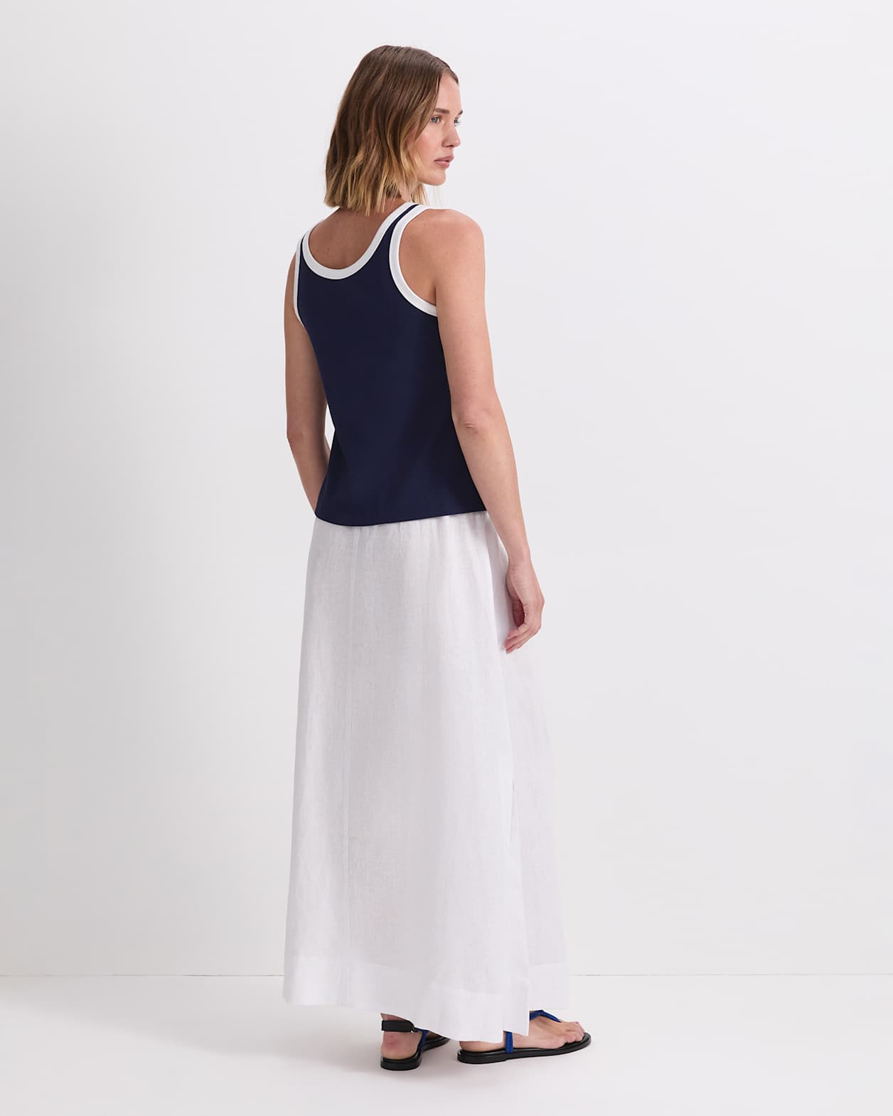 Raye Cotton Blend Tank in NAVY/WHITE