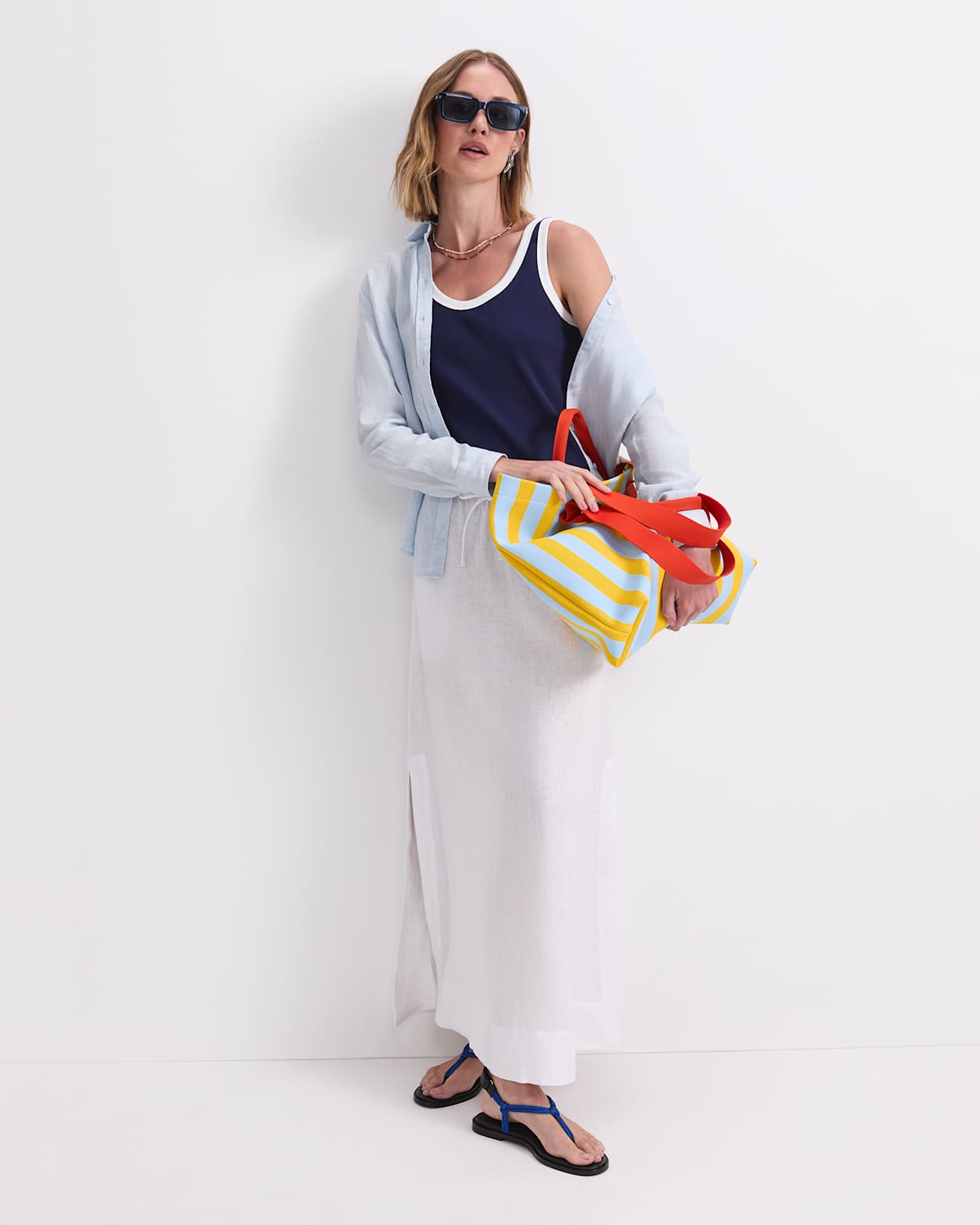 Raye Cotton Blend Tank in NAVY/WHITE