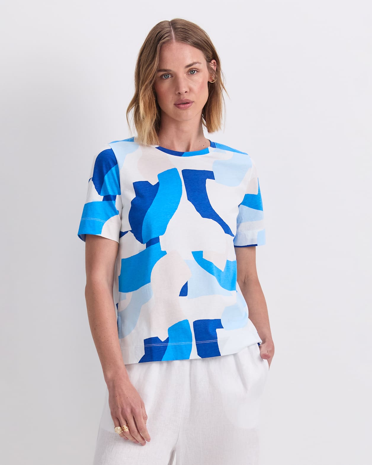 Nora Mercrised Cotton Tee in BLUE MULTI