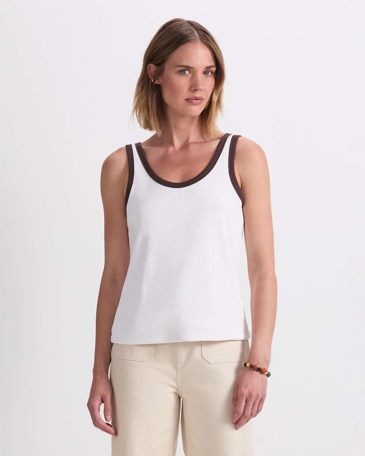 Raye Cotton Blend Tank in WHITE/CHOC