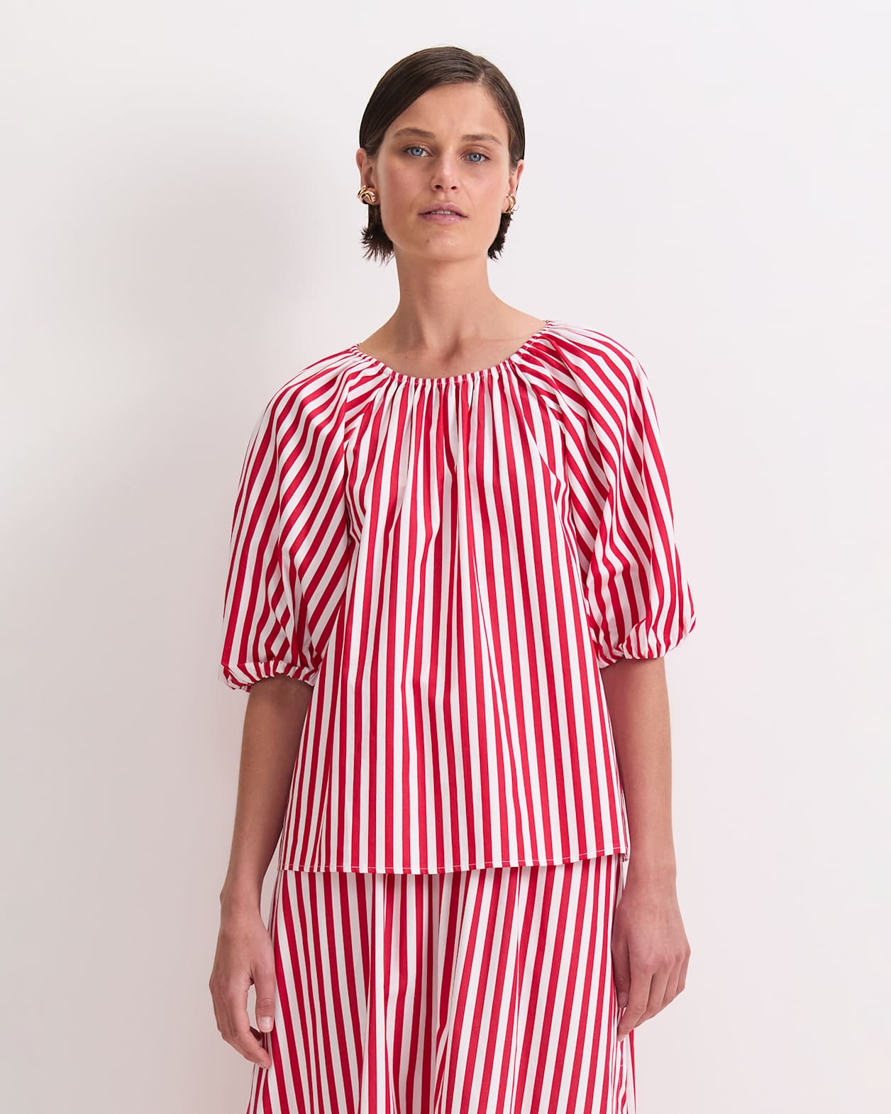 Avery Stripe Blouse in RED/WHITE