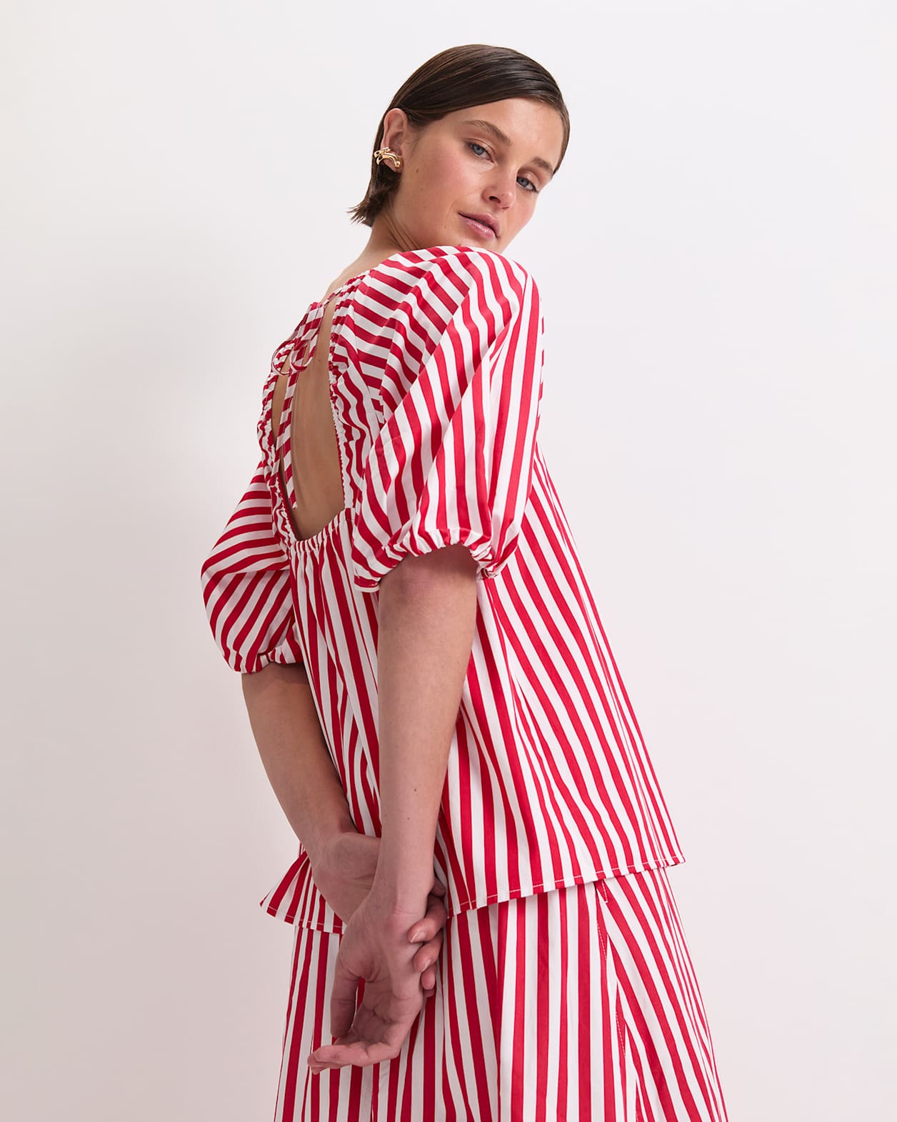 Avery Stripe Blouse in RED/WHITE