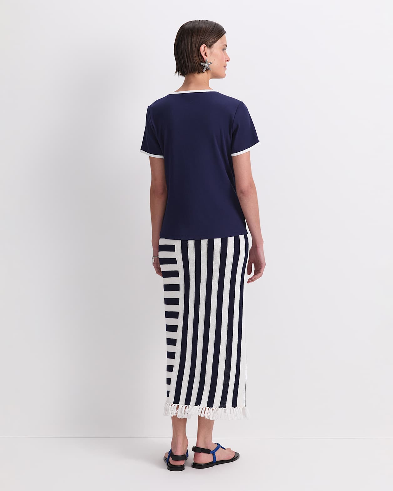 Staple Cotton Blend Tee in NAVY/WHITE