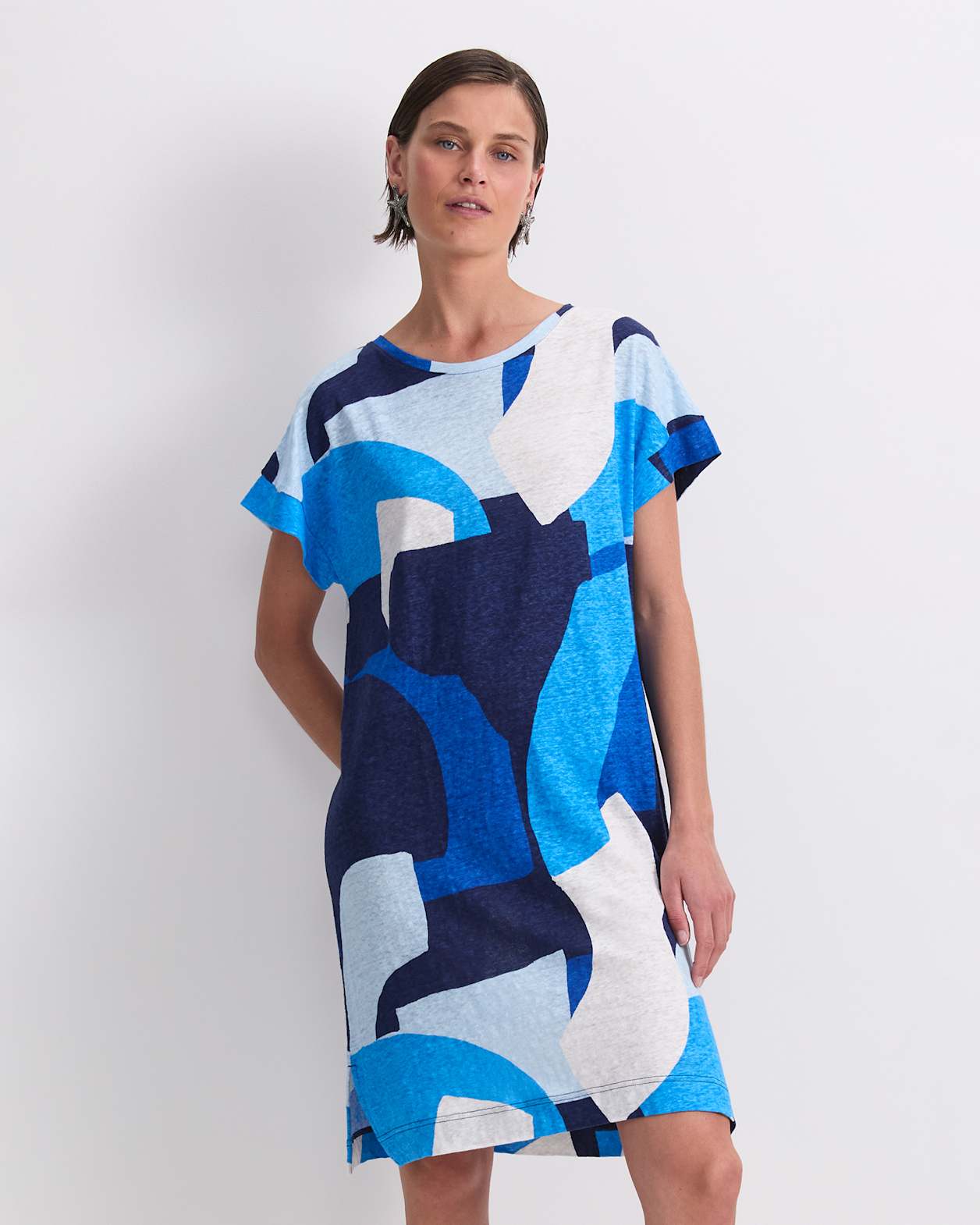 Nora Linen Mini Dress in BLUE MULTI