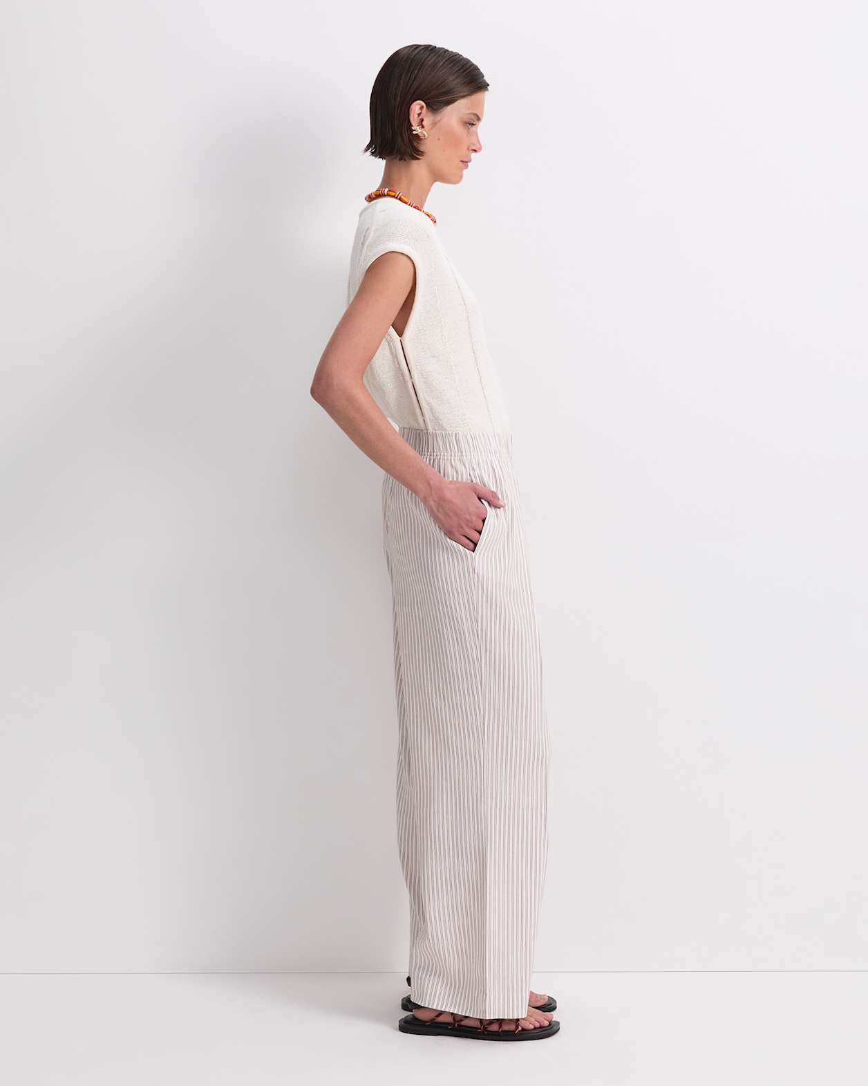 Rosa Wide Leg Linen Pant in NATURAL/IVORY