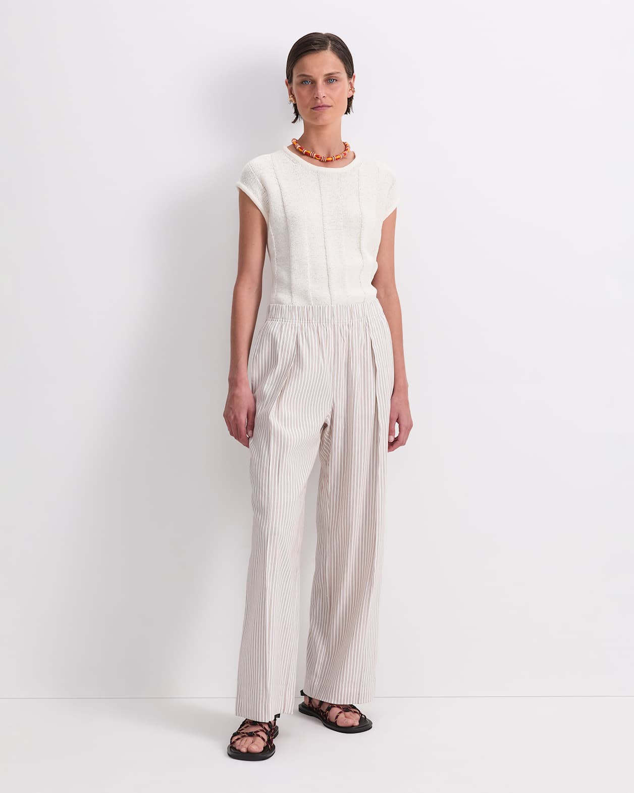 Rosa Wide Leg Linen Pant in NATURAL/IVORY