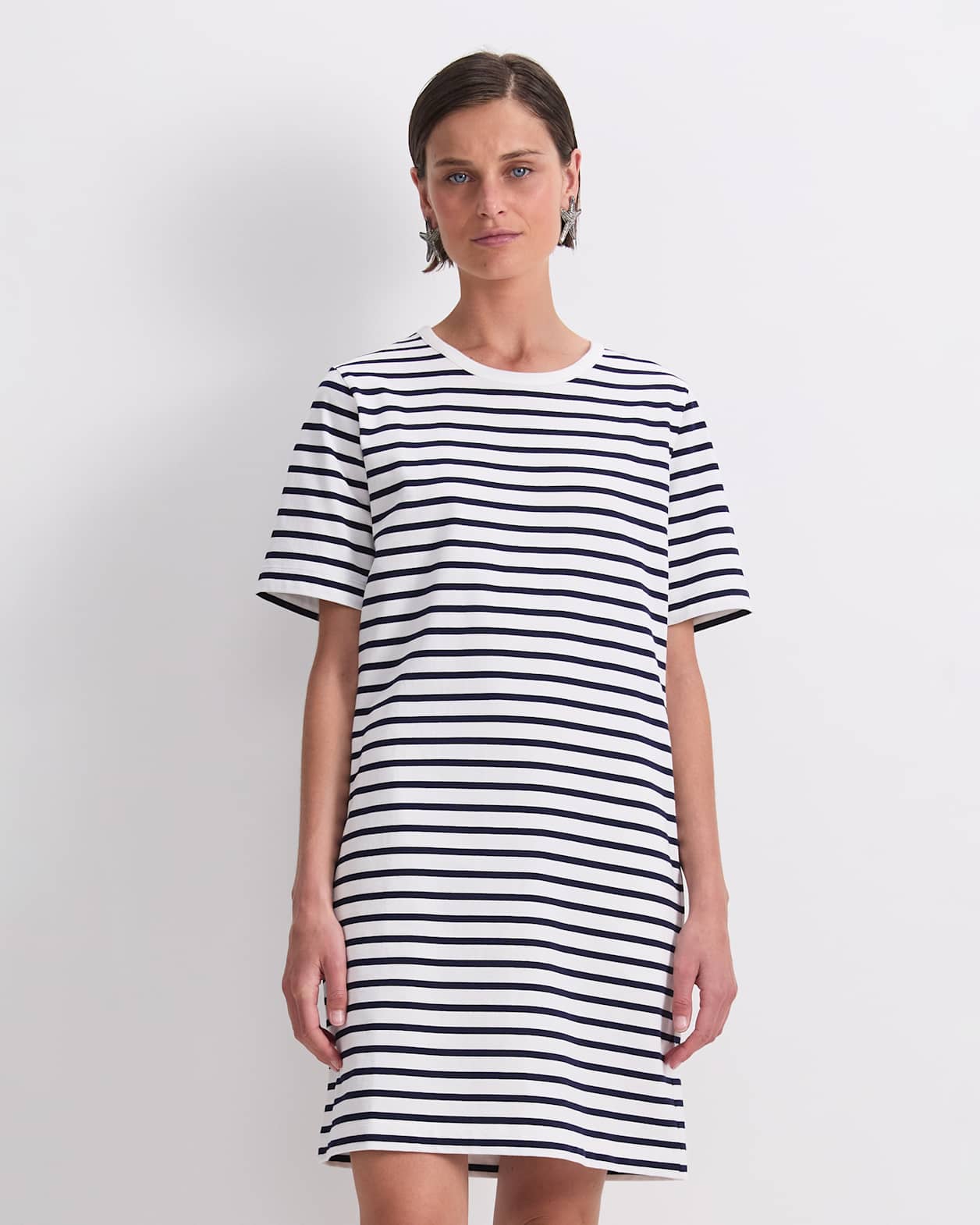 Stripe Shopper Mini Dress in WHITE/NAVY