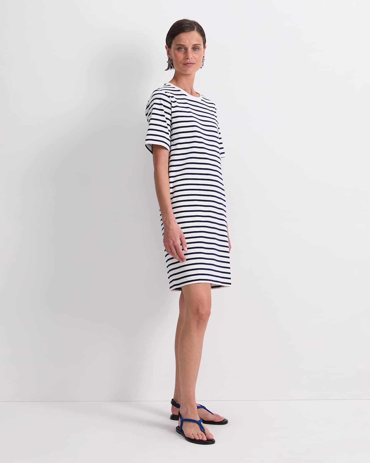 Stripe Shopper Mini Dress in WHITE/NAVY