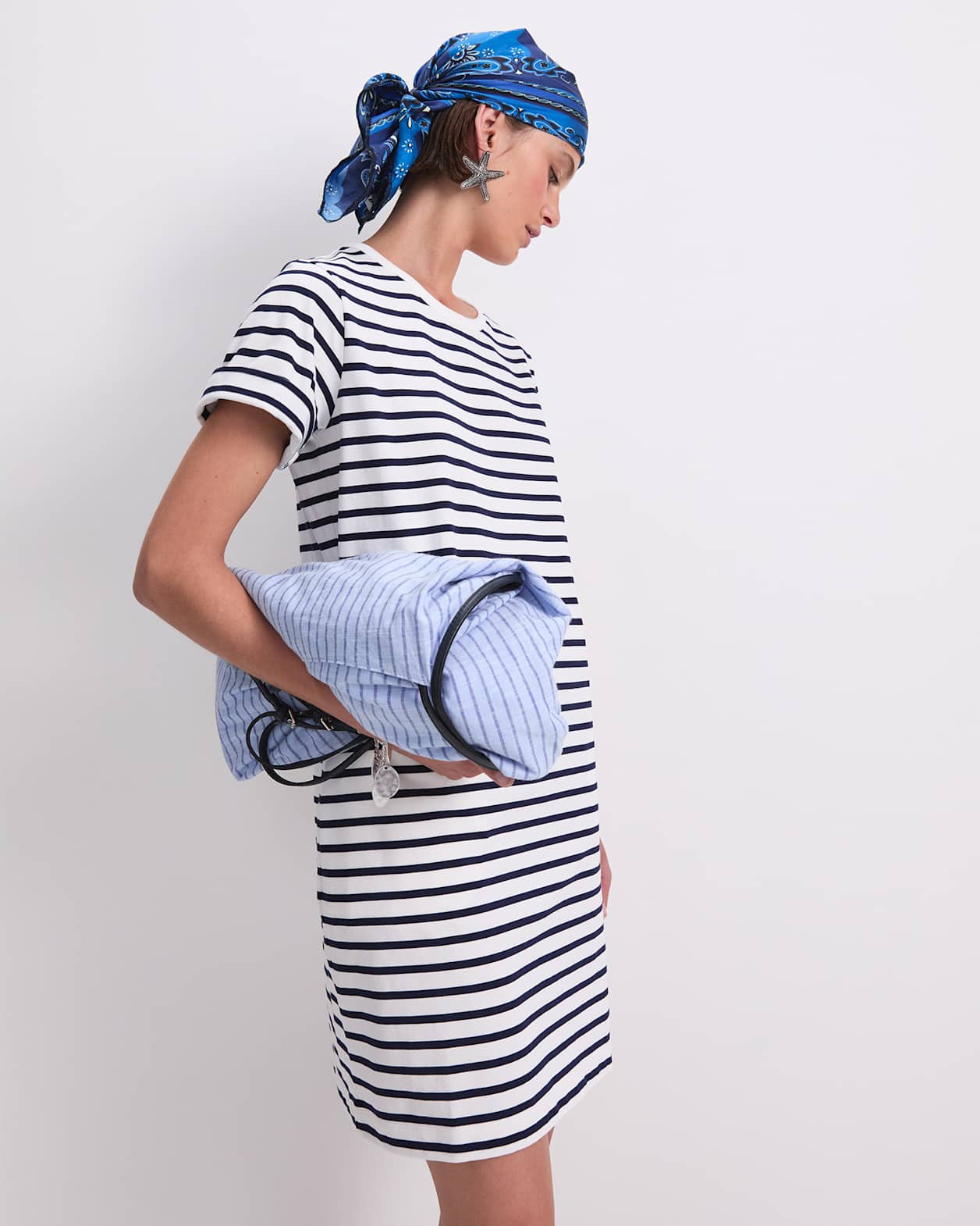 Stripe Shopper Mini Dress in WHITE/NAVY