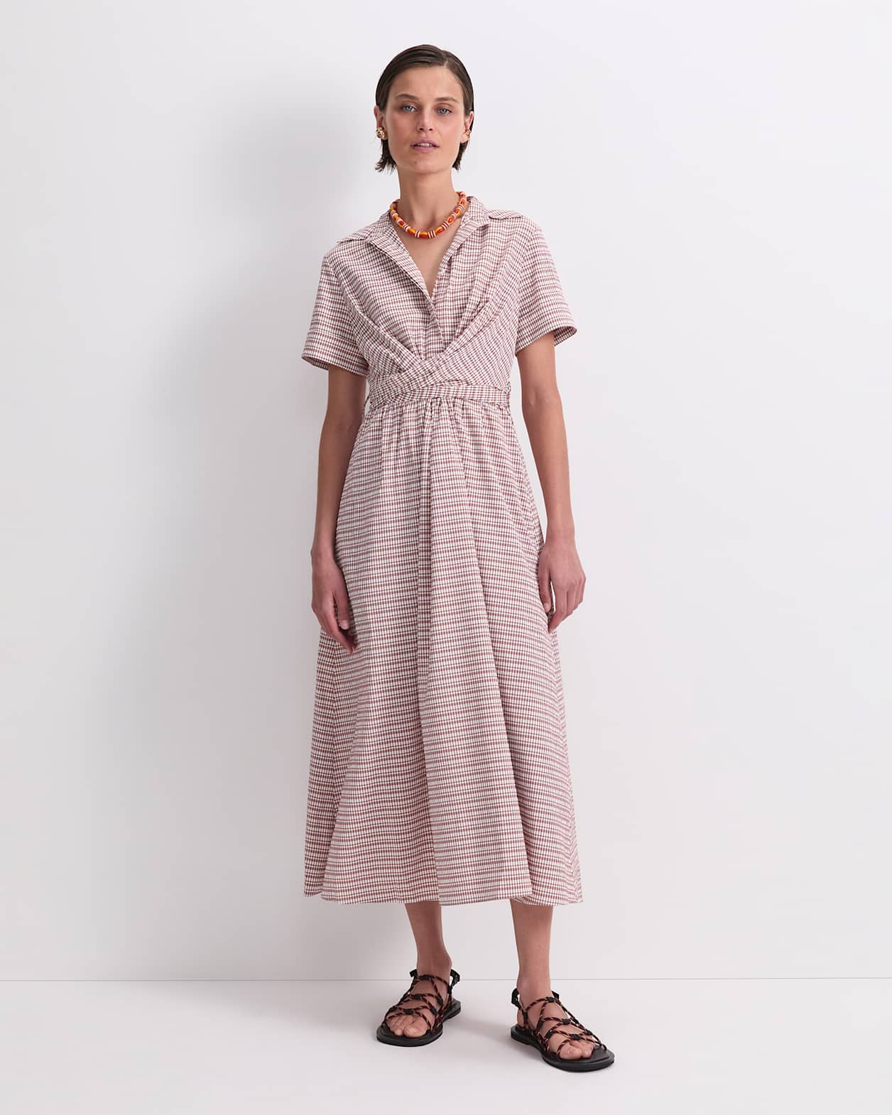 Aster Midi Dress in ORANGE/WHITE