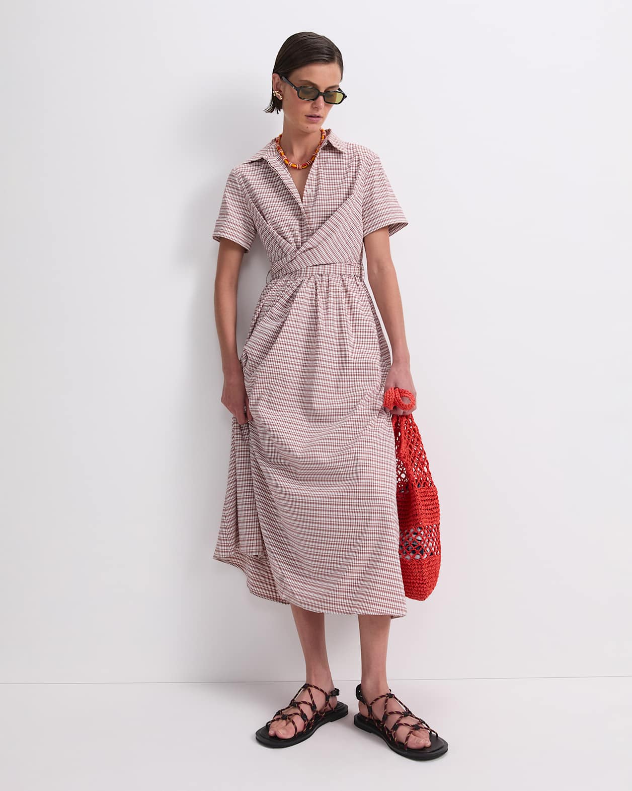Aster Midi Dress in ORANGE/WHITE