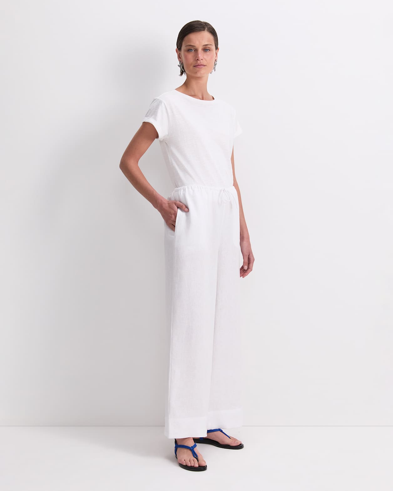 Ariana Wide Leg Linen Pant in WHITE