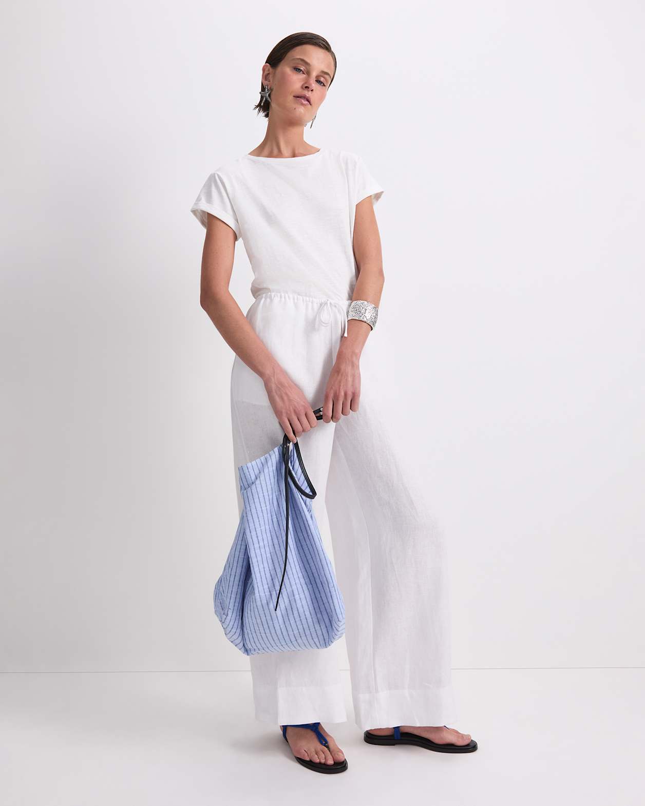 Ariana Wide Leg Linen Pant in WHITE