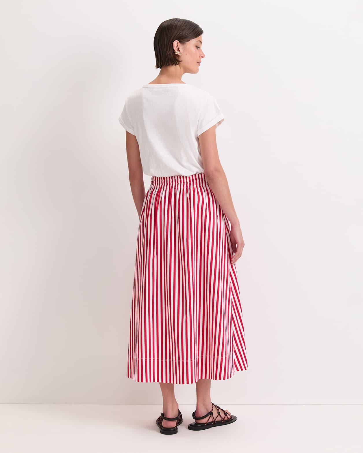 Avery Stripe Midi Skirt in RED/WHITE