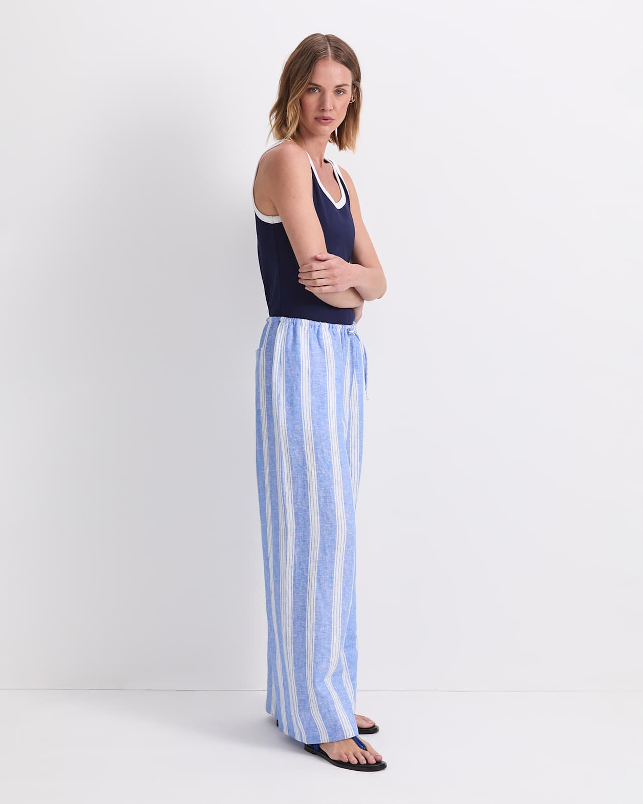 Ariana Stripe Linen Pant in BLUE/WHITE