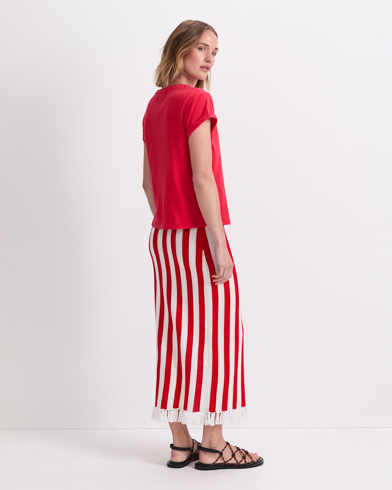 Alexa Slub Cotton Tee in RED