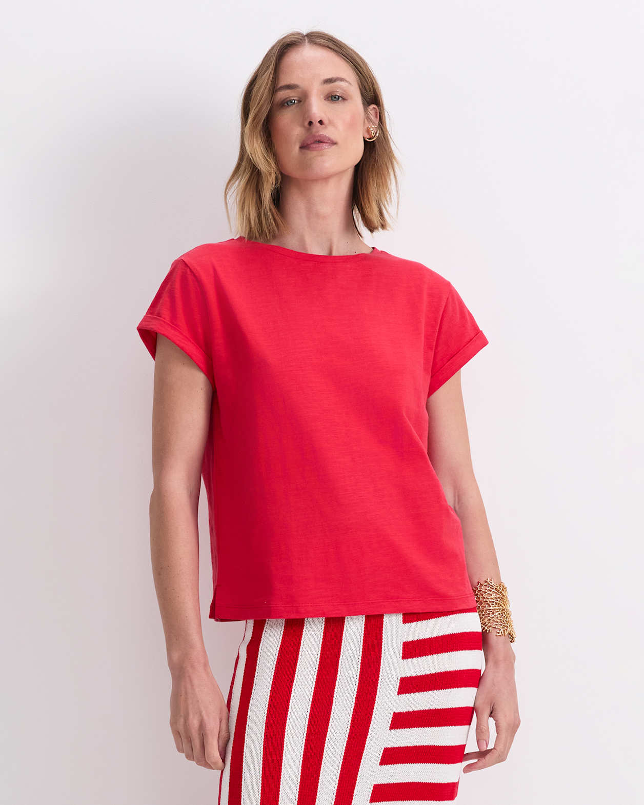 Alexa Slub Cotton Tee in RED