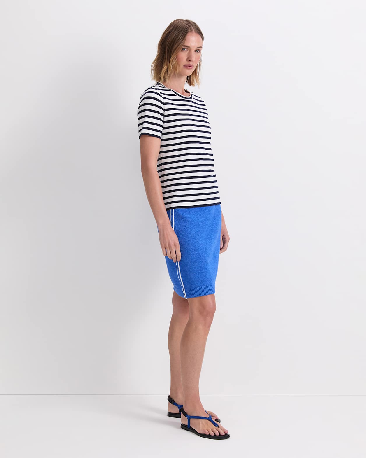 Maria Mercerised Tee in WHITE/NAVY
