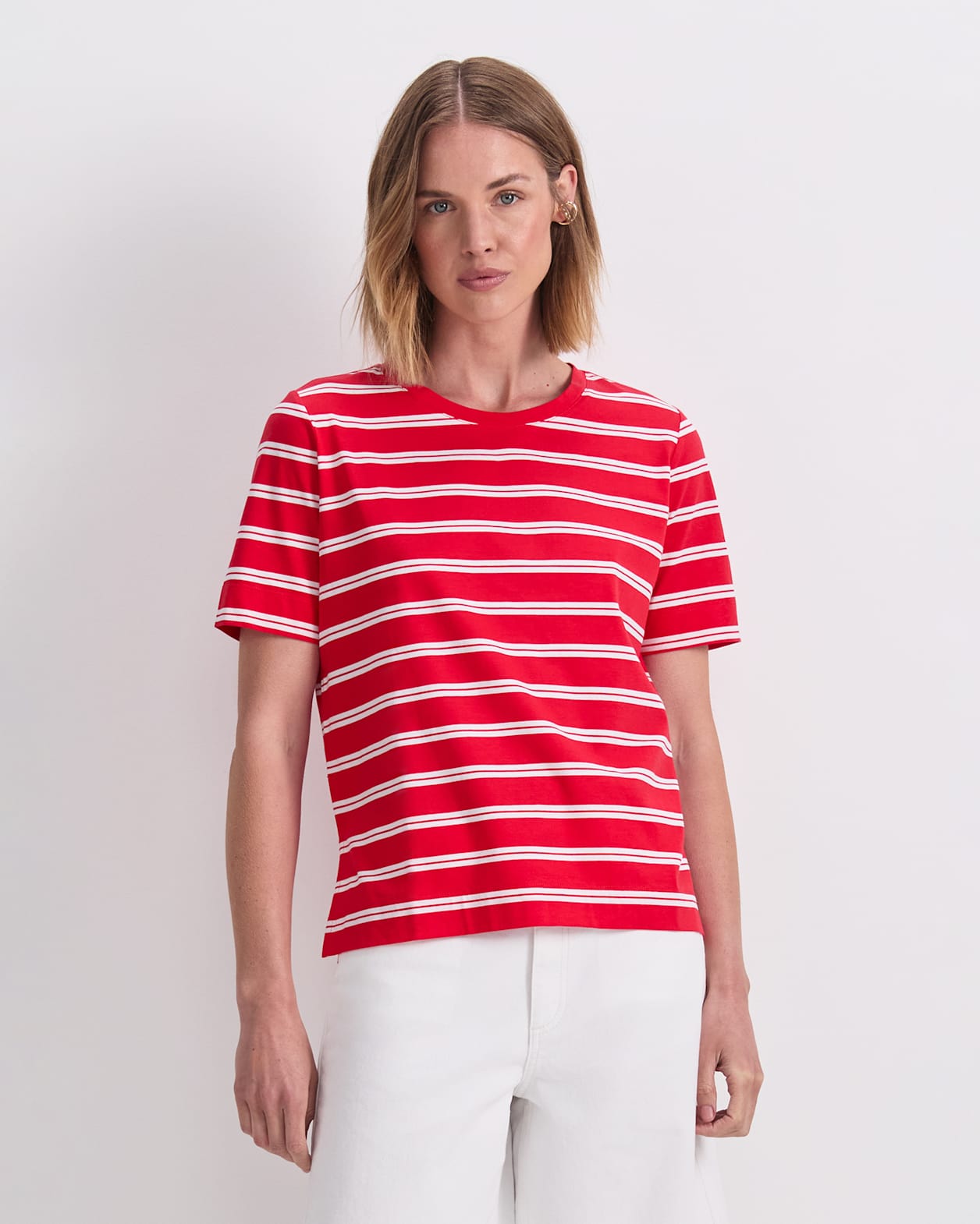 Maria Mercerised Tee in RED/WHITE